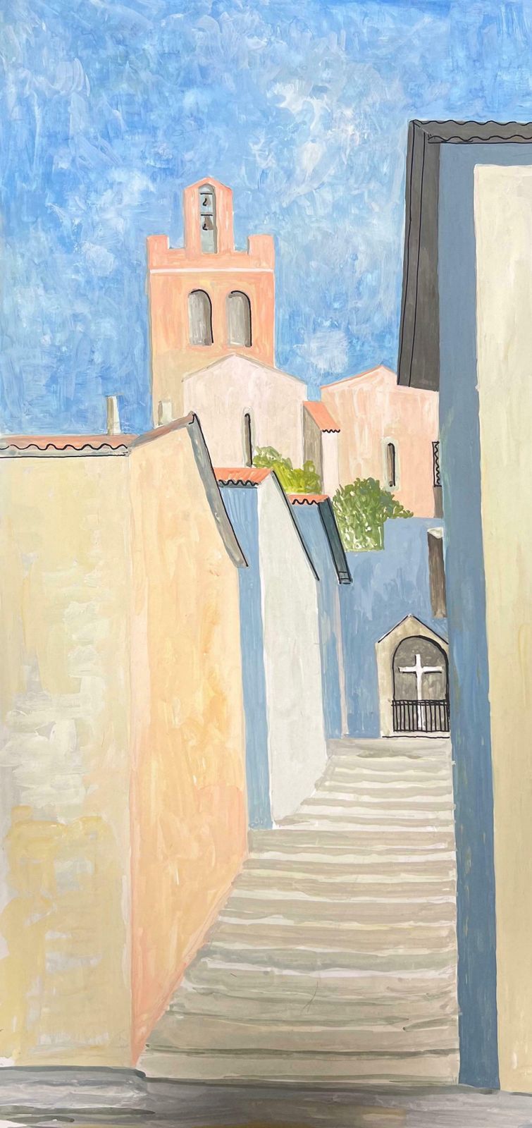 Bernard Labbe20th Century Modernist Painting Steps Leading To Church1950's photo for sale