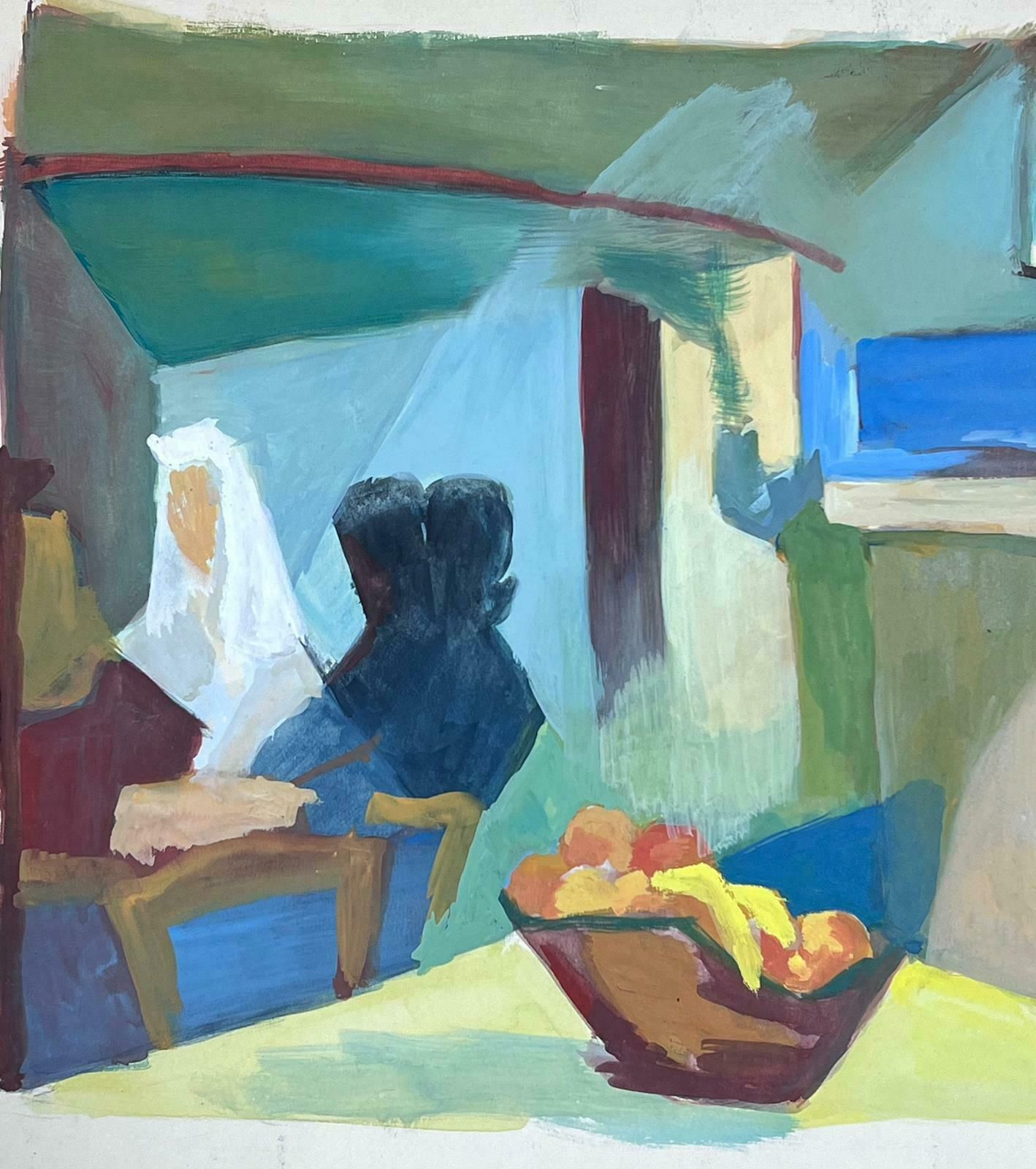 Guy Nicod 20th Century French Cubist Modernist Interior Cafe Scene With Figures photo for sale