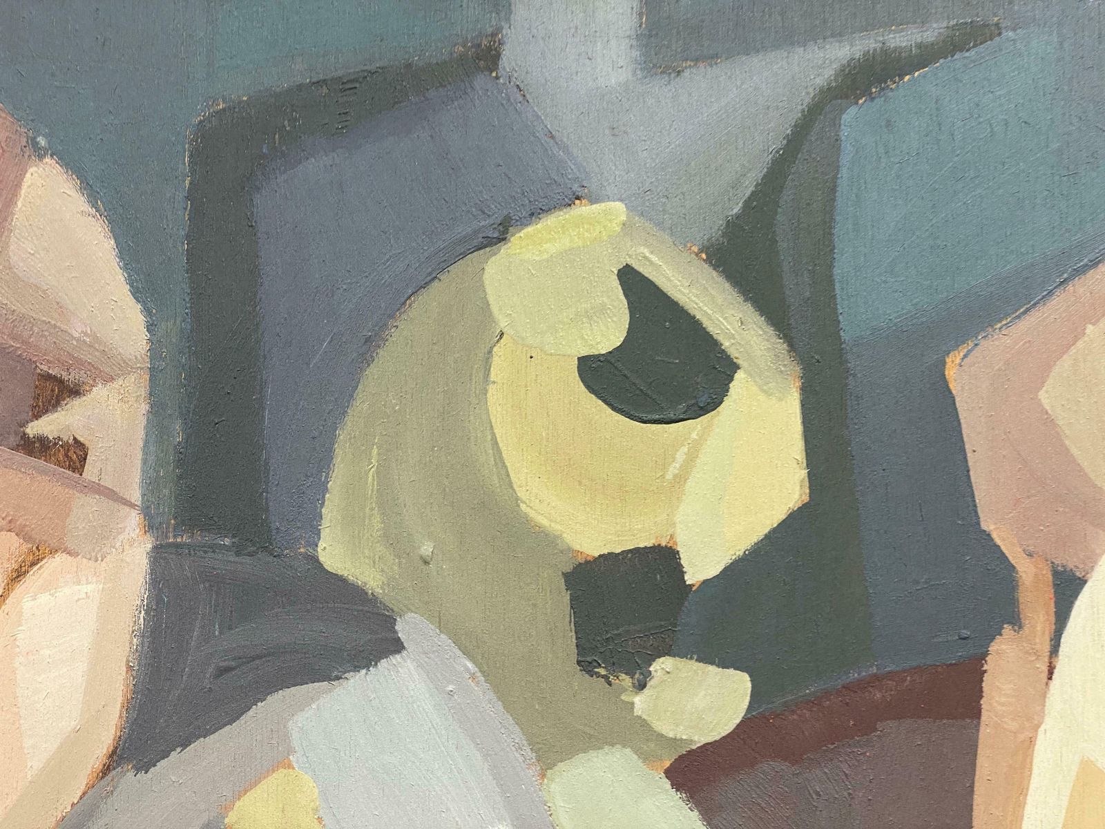 Andresfrench Surrealist Oil Painting Abstract Figurative Scene C. 1970s photo vinterior