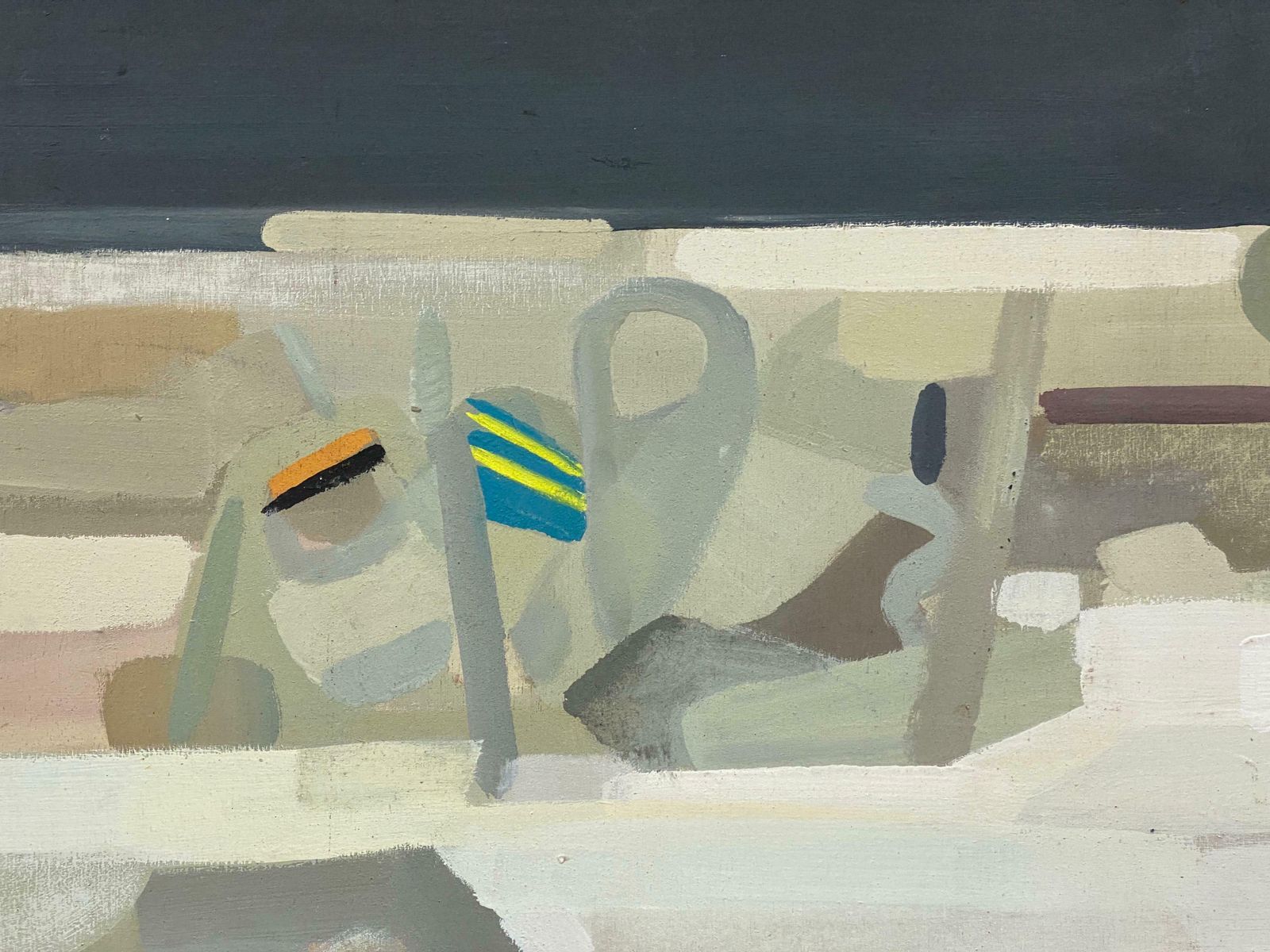 Andresfrench Surrealist Large Oil Painting Figurative Scene C. 1970s photo furniture