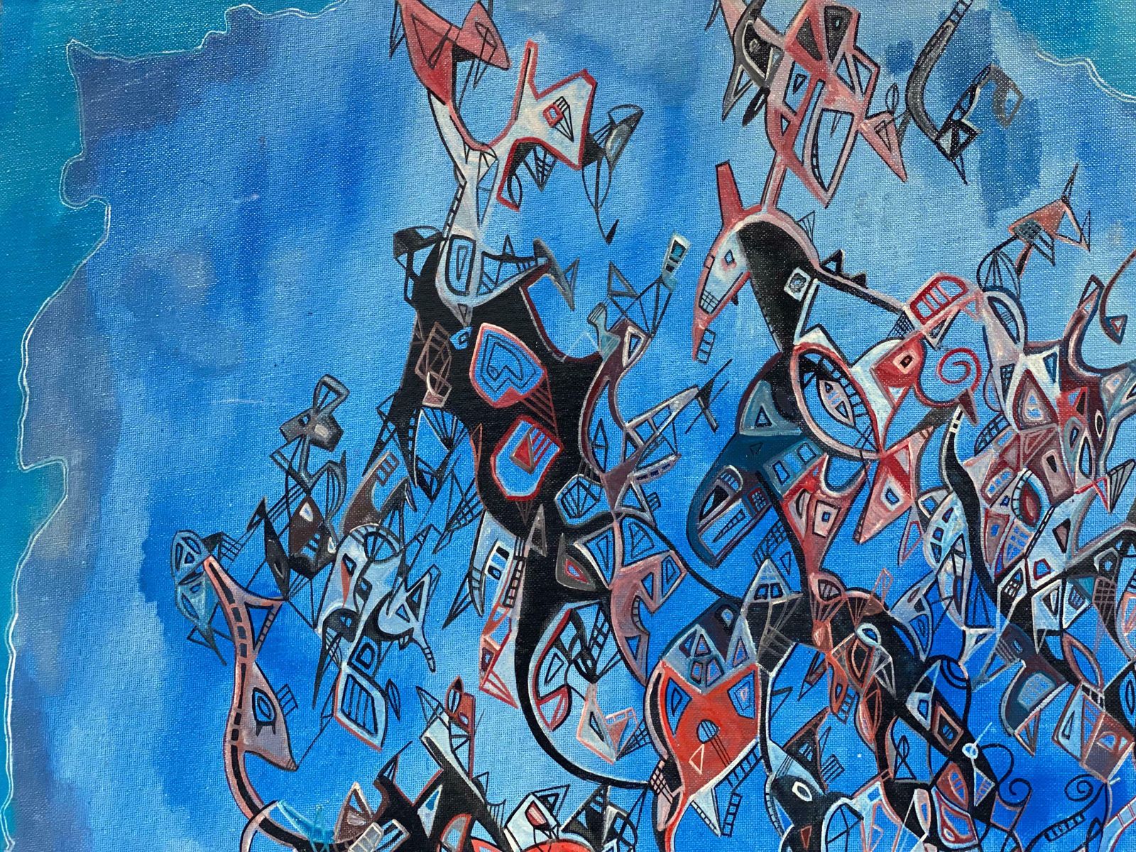 Unknownbright & Colorful French Signed Abstract Oil Painting Amazing Shapes & Colors photo furniture