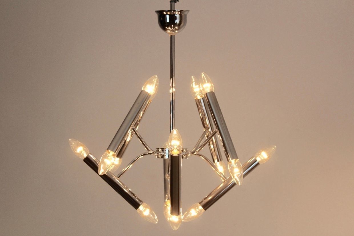 photo furniture Geometrical Chrome Chandelier From Boulanger, 1960s