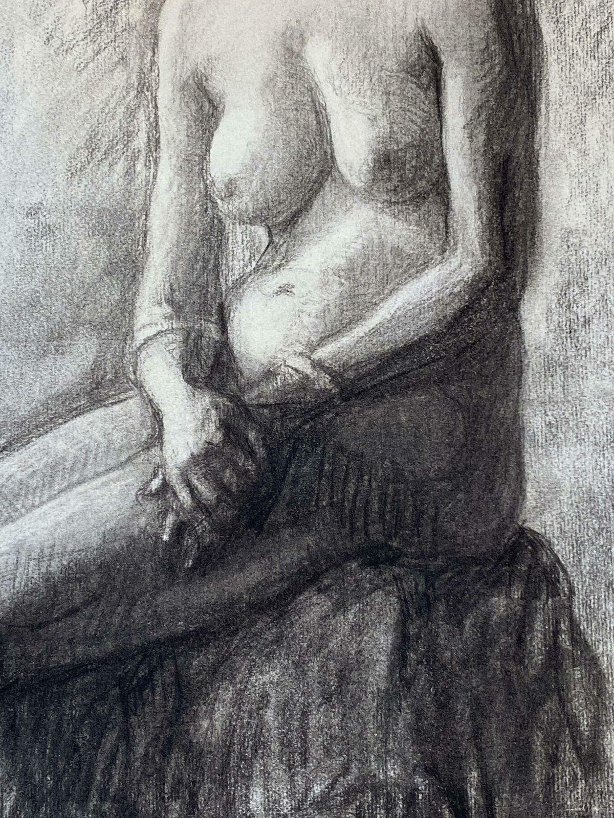 Unknown1920's French Charcoal Sketch Of Seated Nude Lady The Artists Model1920's photo vinterior