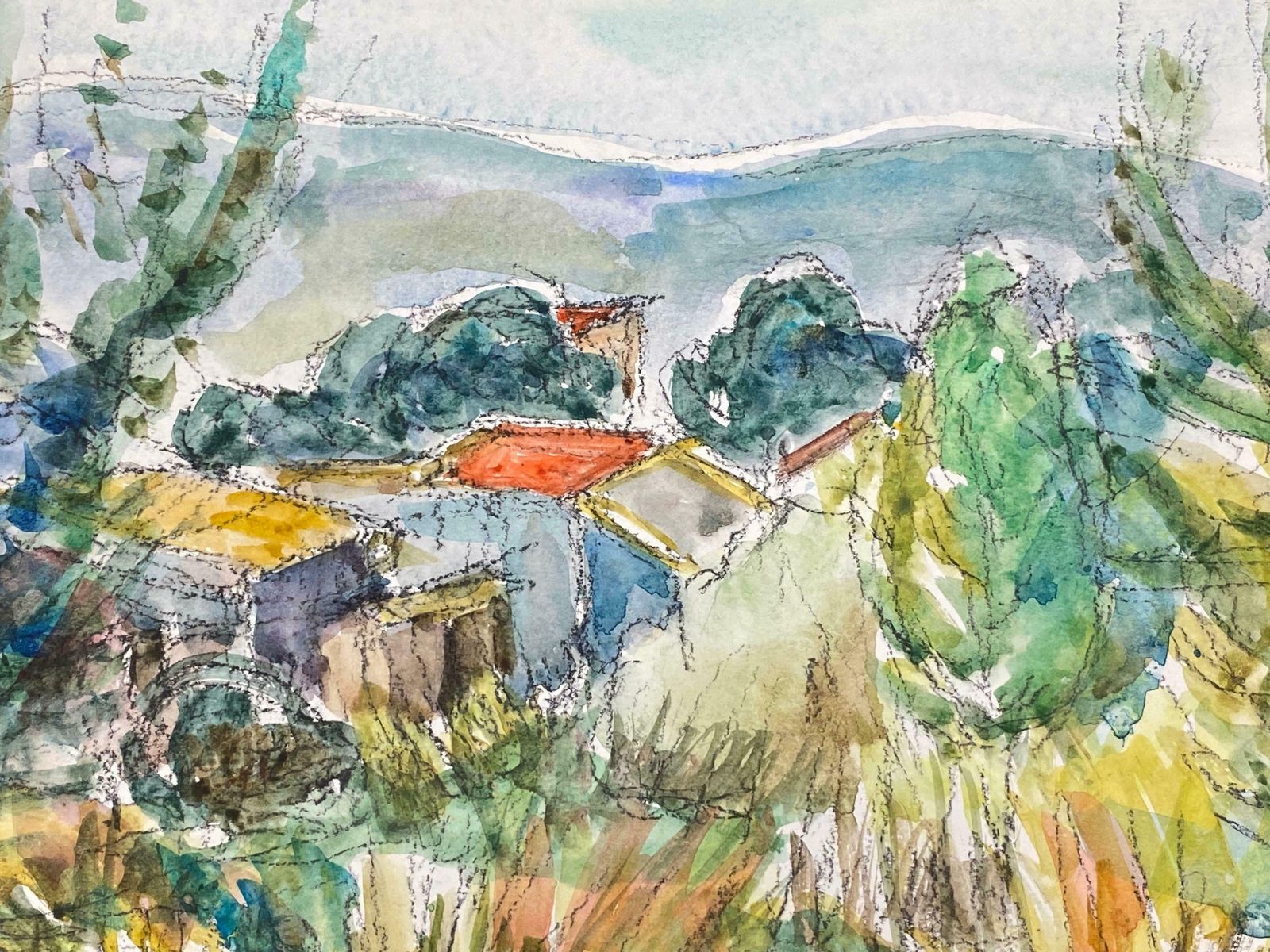 Akos Biroprovence Countryside Landscape Red Roofs French Expressionist Original Paintingc.1980s photo furniture