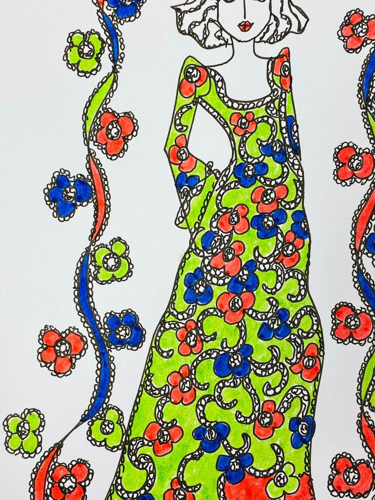 Roz Jenningsoriginal Fashion Design Illustration Watercolor Painting Laura Ashley Designerc. 2000's photo Art