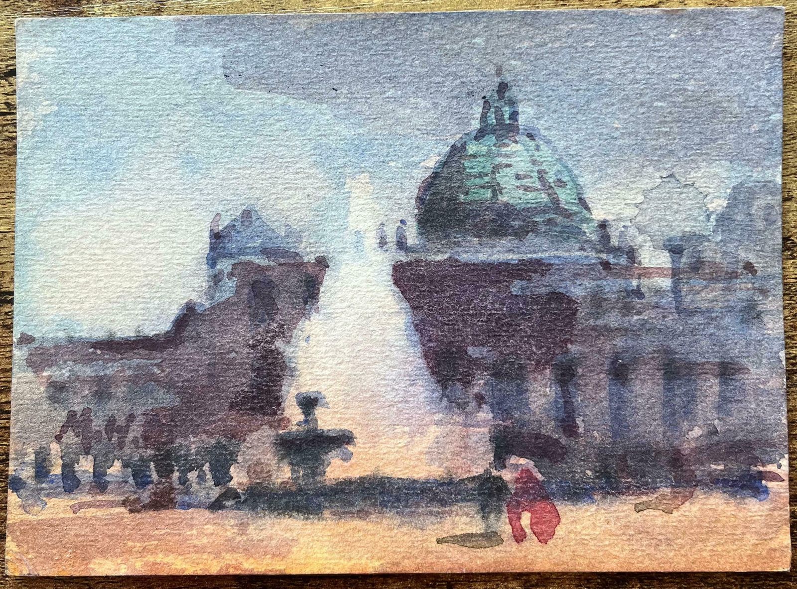 Maurice Mazeiliefrench Impressionist Watercolor Of Grand Domed Structure At Dusk In Paris20th Century photo furniture