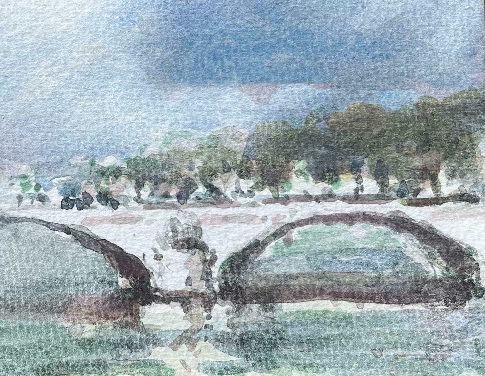 Maurice Mazeiliefrench Impressionist Watercolor Of Tower And Bridge Scene In Paris20th Century photo for sale
