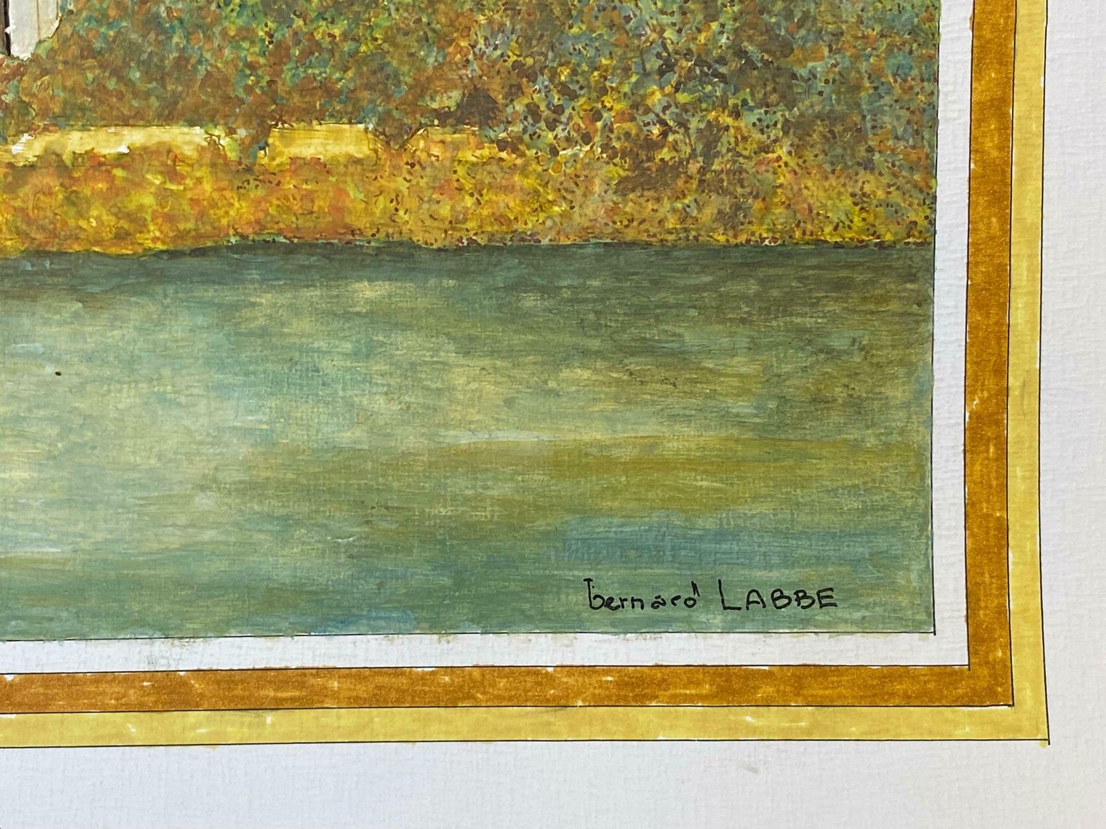 Bernard Labbe1950's Modernist Signed Painting    Large French Building Over River1950's photo for sale