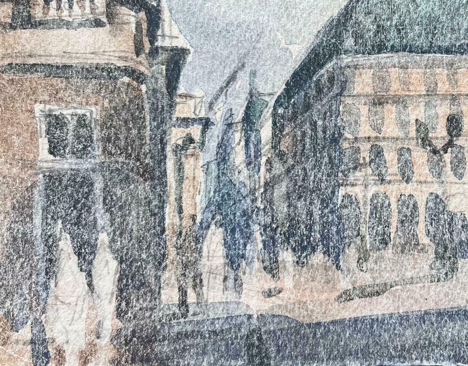 Maurice Mazeiliefrench Impressionist Watercolor Of Sunlit Parisian Street Scene20th Century photo for sale