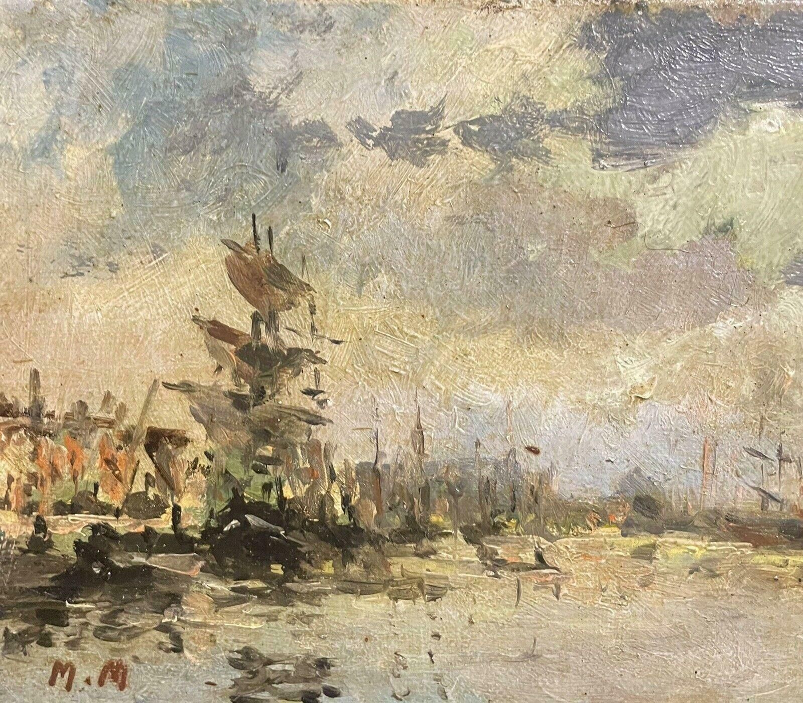Maurice Mazeiliemaurice Mazeilie French Impressionist Signed Oil   Tall Ship In French Harbour photo for sale