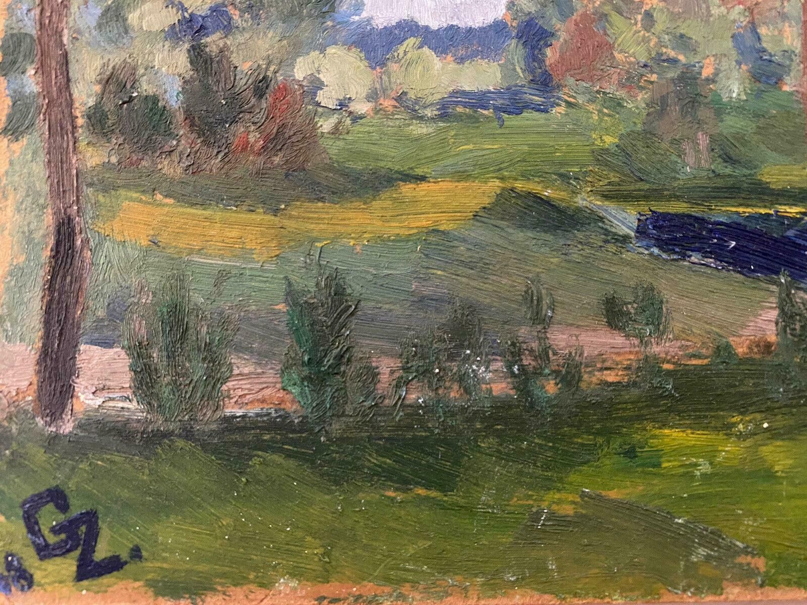 Genevieve Zondervan (1922 2013)genevieve Zondervan (1922 2013) 20th C. French Oil Painting   Building In Fieldsc. 1990's photo furniture