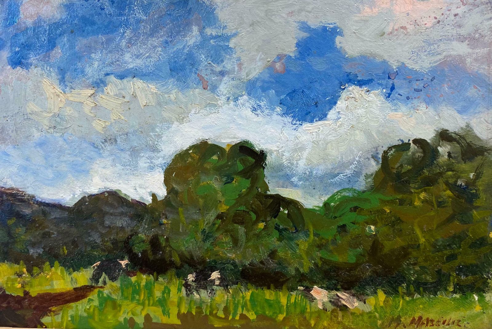 Maurice Mazeiliefrench Impressionist Oil   Pastoral Landscape Lush Green Fields