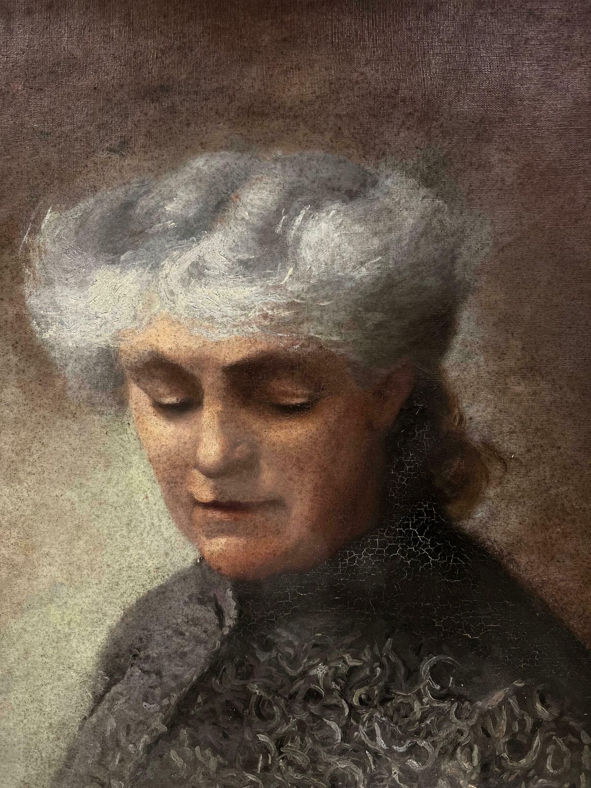 Antique Frenchfine Antique French Signed Oil Painting   Portrait Of A Lady With Grey Hair1904 photo for sale