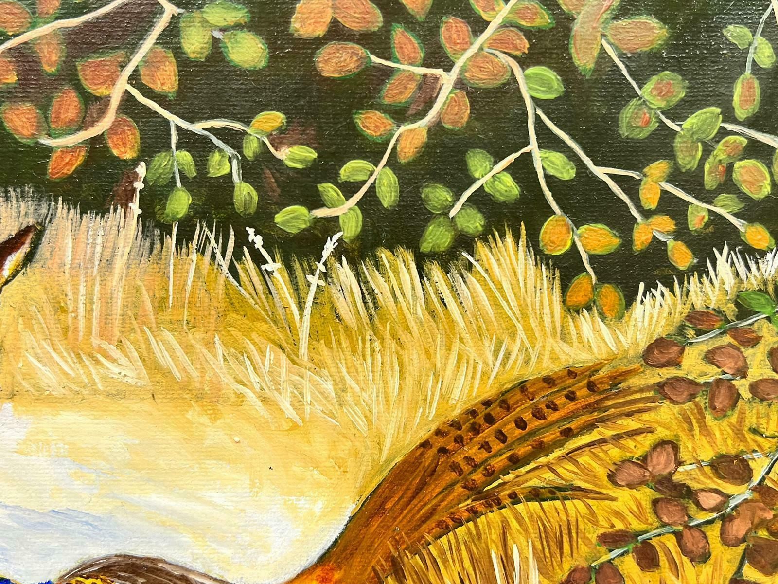 Ben Powellcontemporary British Acrylic Painting Fox And Pheasant Woodland photo 1537.0