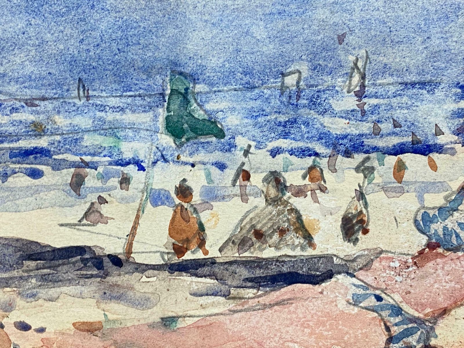 Maurice Mazeiliefrench Impressionist Watercolour   Lady In Bikini Sunbathing photo for sale