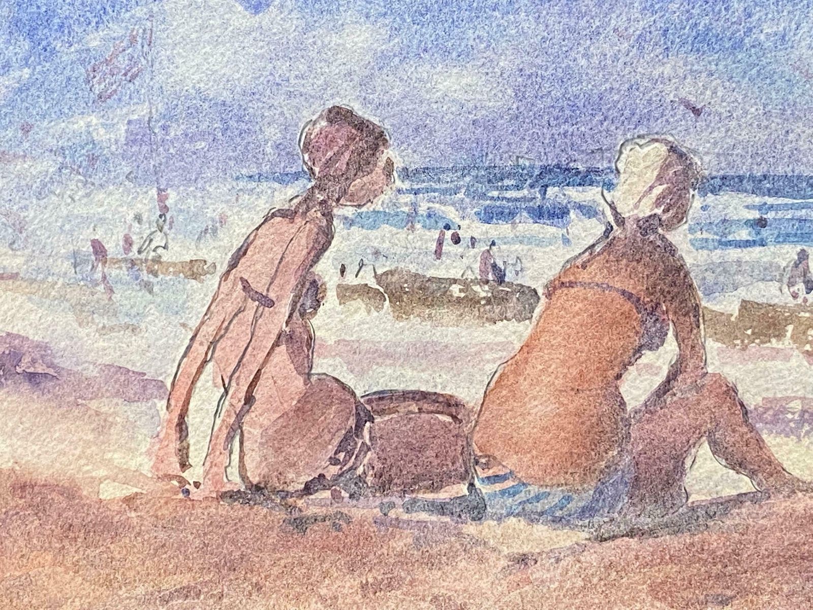 Maurice Mazeiliemaurice Mazeilie  French Impressionist Signed Watercolour   Girls Sunbathing