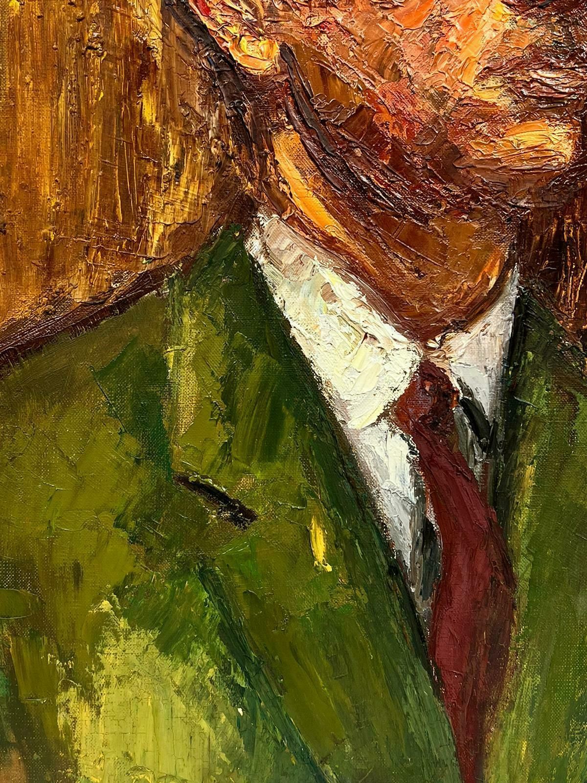Josine Vignonmid Century French Post Impressionist Oil On Canvas Portrait Man In Green Jacket1960's photo Art
