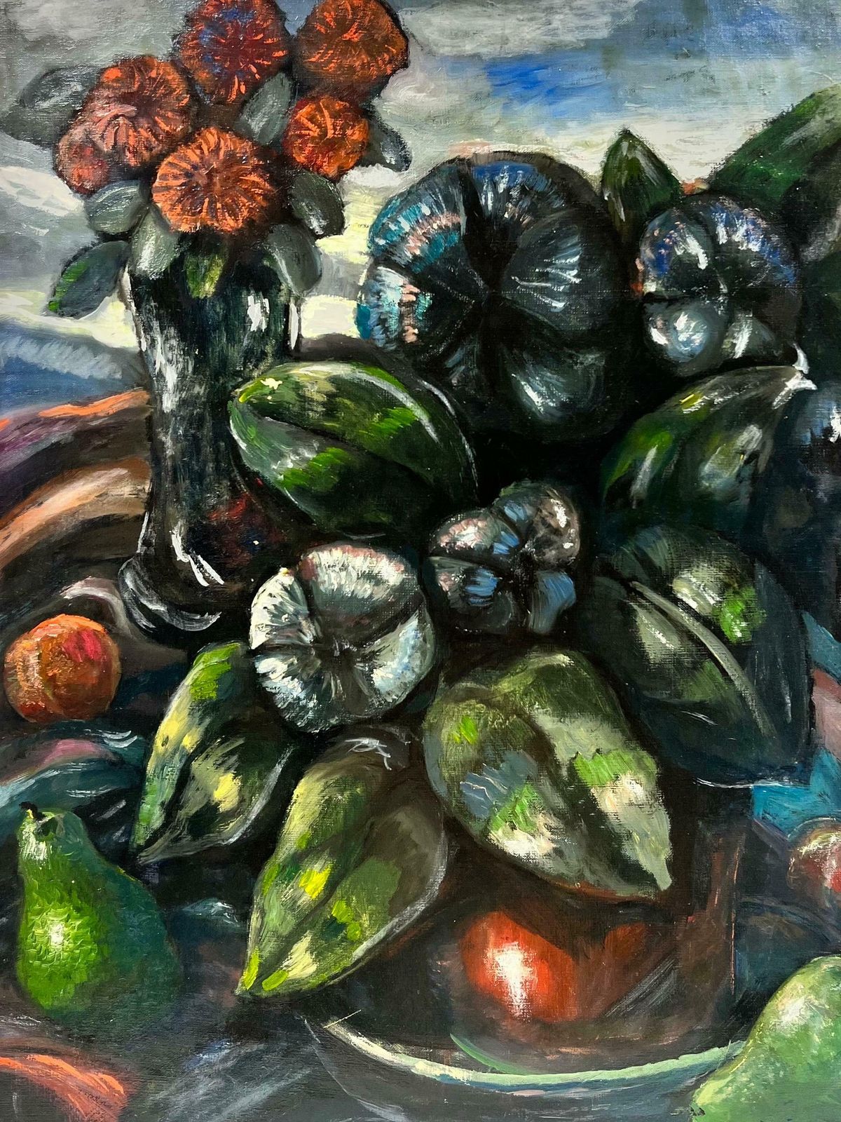 French School1940's French Modernist Signed Oil Pears & Flowers, Monte Carlo Show Exhibited1944 photo furniture