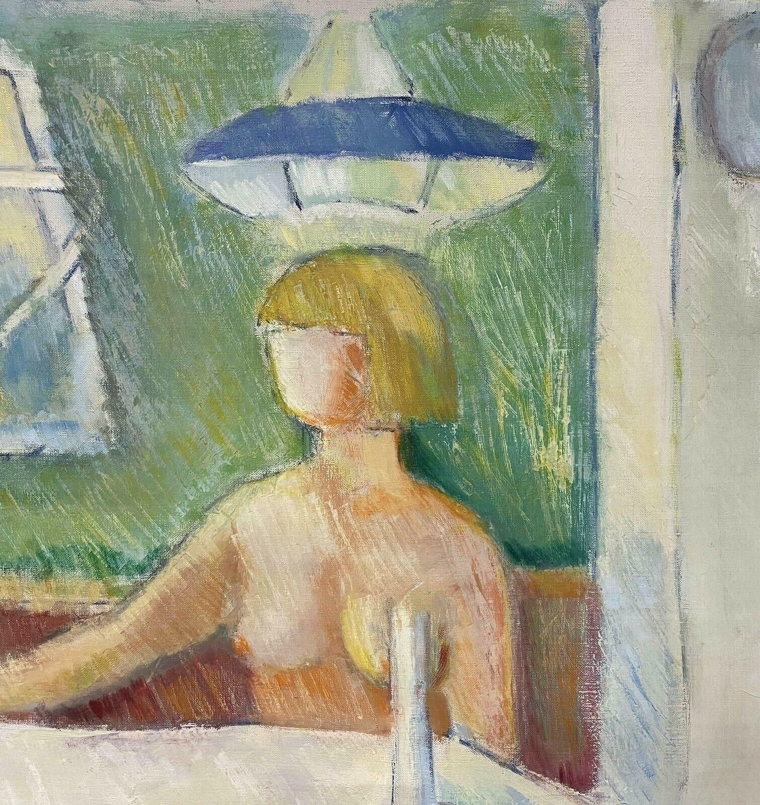 Swedish Schoolswedish Mid 20th Century Huge Oil Painting   Figure Drinking At Bistro Table20th Century photo Art