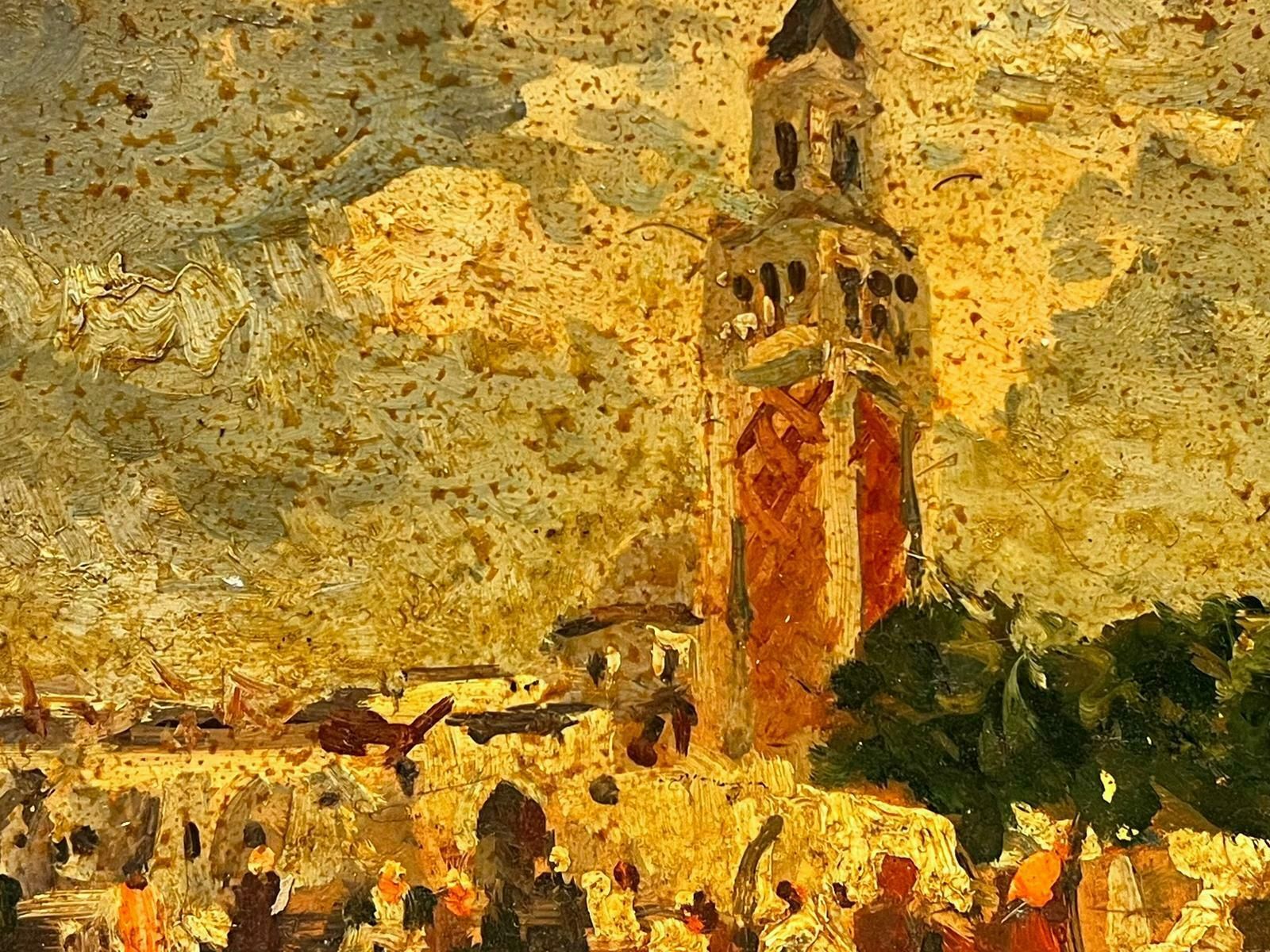 Maurice Mazeiliemaurice Mazeilie   French Oil Landscape   Busy French Town Sqaure photo for sale