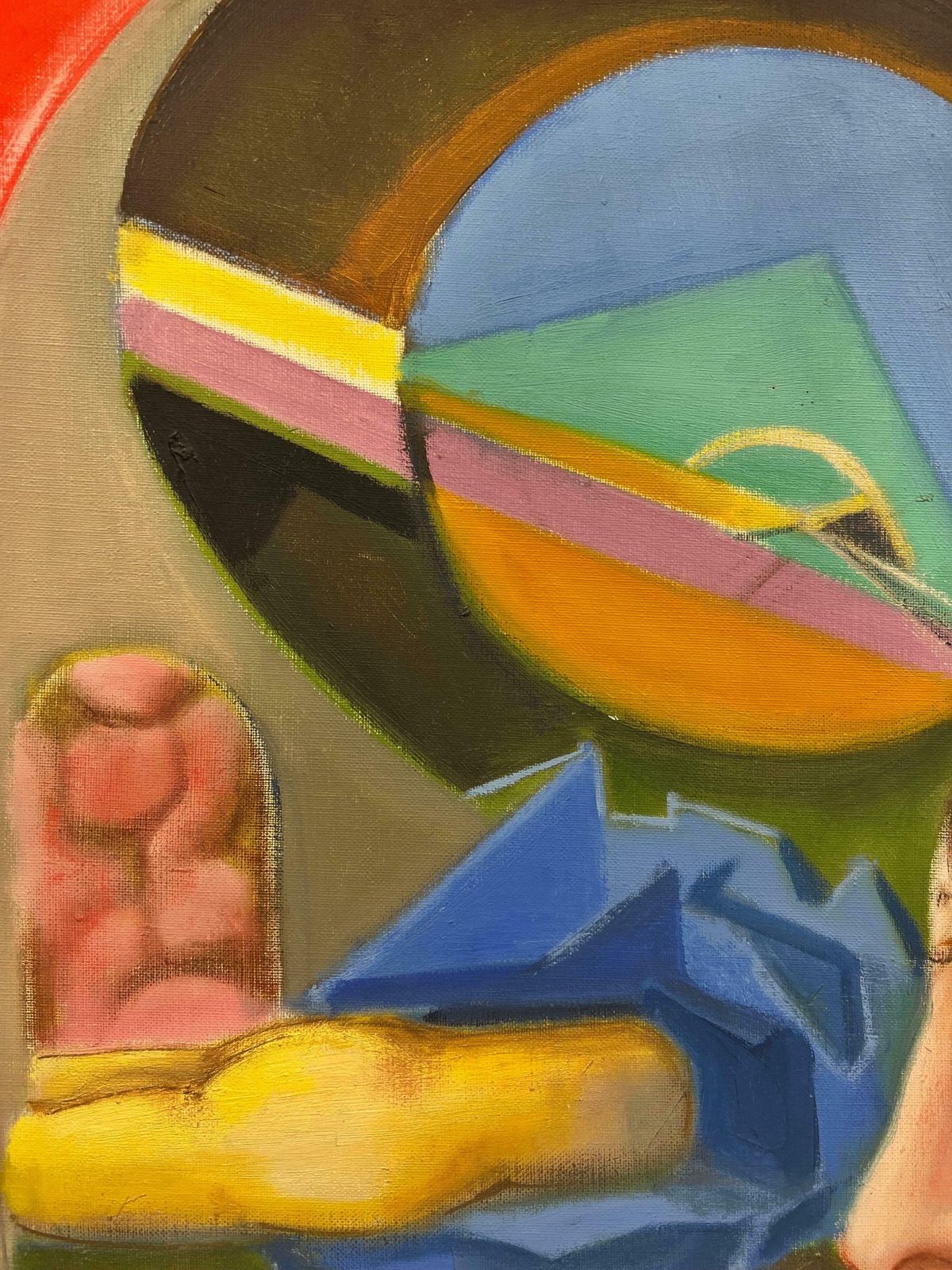 T. Fabris1970's French Surrealist Signed Oil Figurative Abstract Amazing Colors1973 photo vinterior