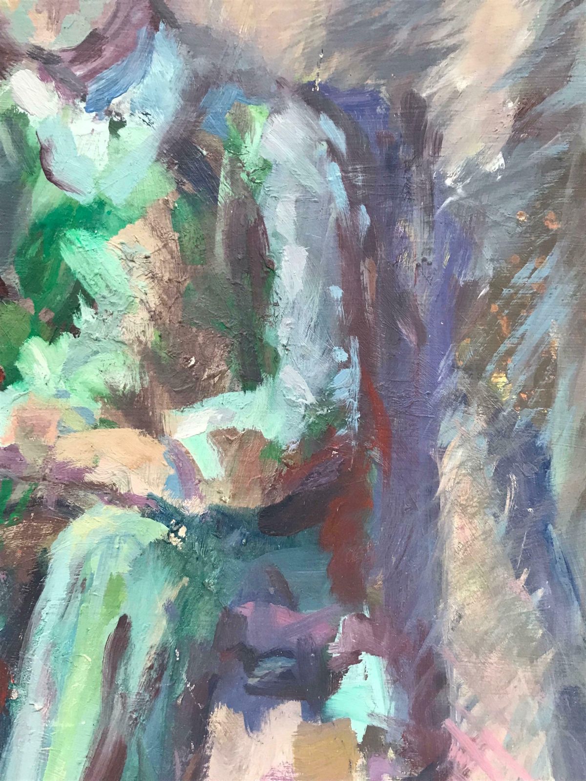 Beryl Darton 1960's British Original Impressionist Oil Painting Figure On Chair In Greenc. 1960's photo Art
