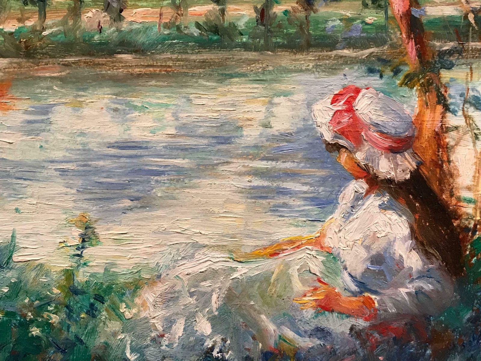 Jeanette Leuersfrench Impressionist Oil Girl By A River Signed Oilc.1980 photo for sale