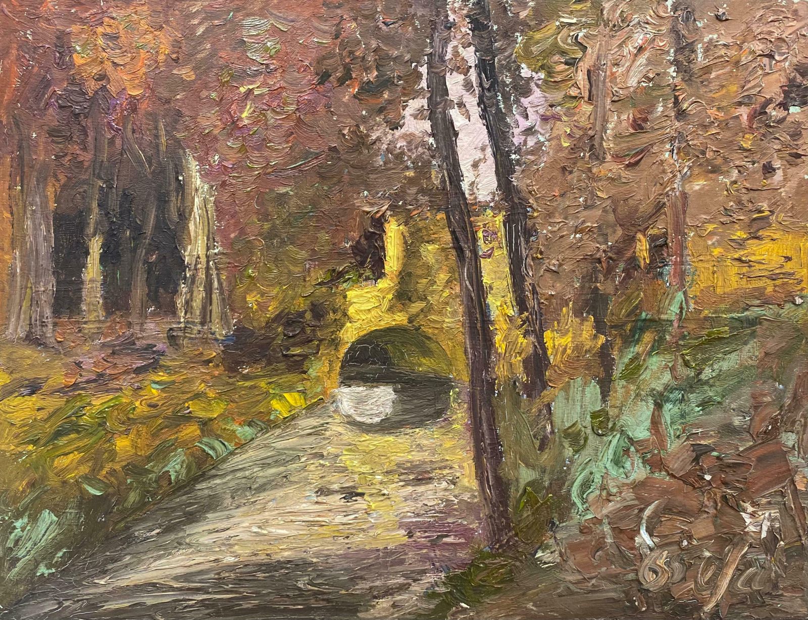 Fernand Audetfernand Audet (1923 2016) French Impressionist Oil   Bridge In Woodsc. 1950's