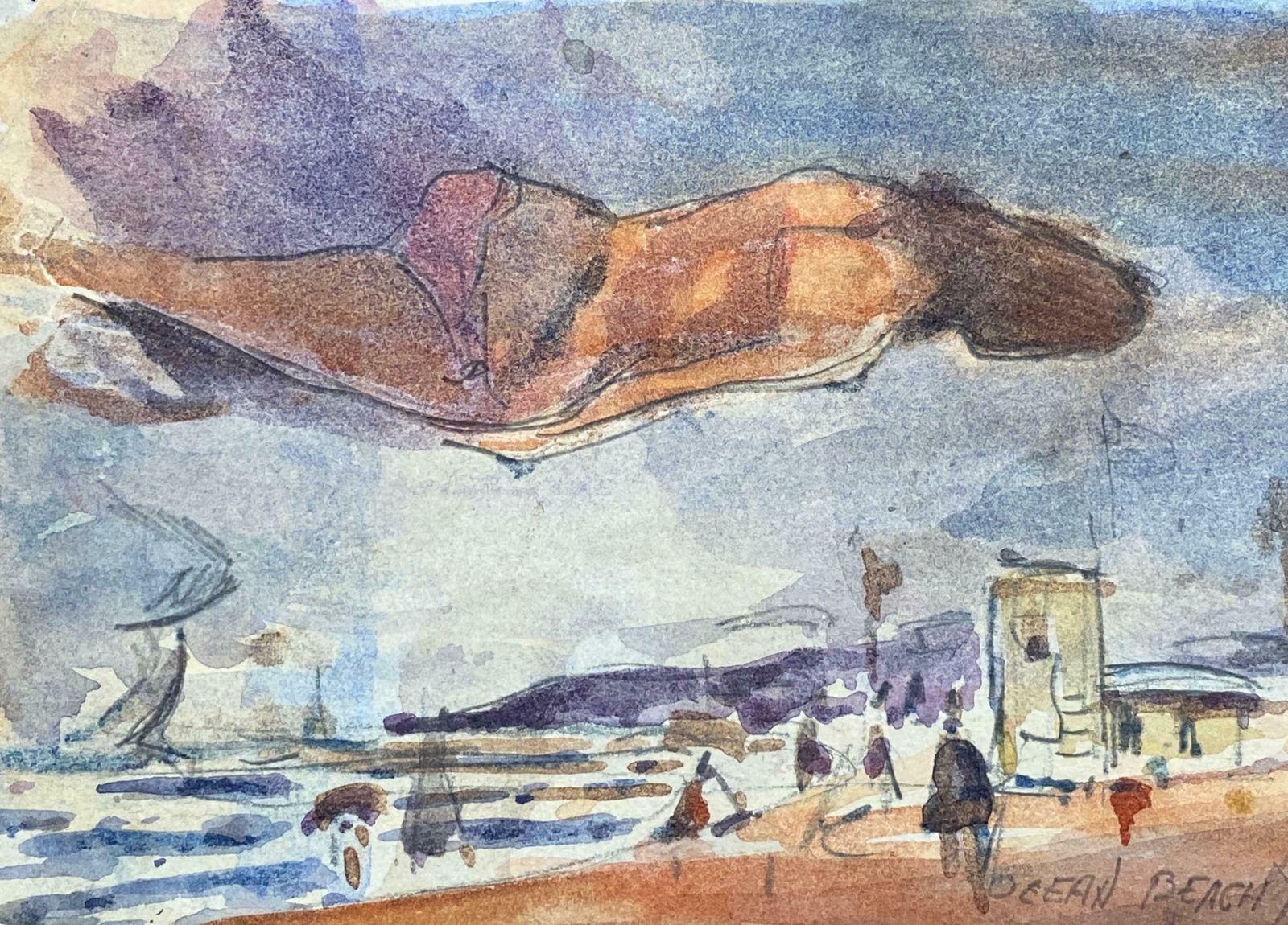Maurice Mazeiliefrench Impressionist Signed Watercolour   Bright Blue Skies Over The Beach photo 276.0