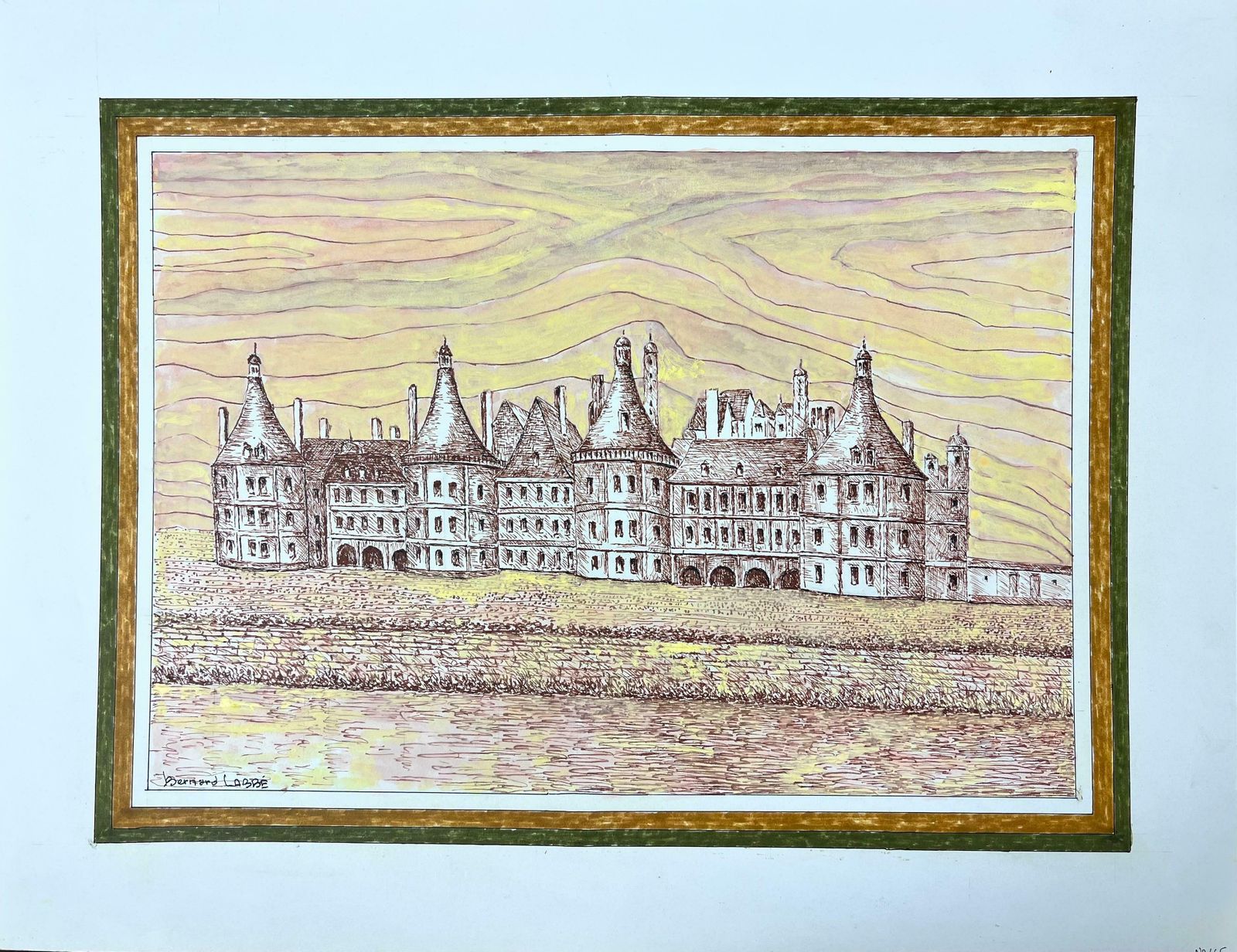 Bernard Labbe1950's Modernist/ Cubist Painting   Large French Chateau 1950's