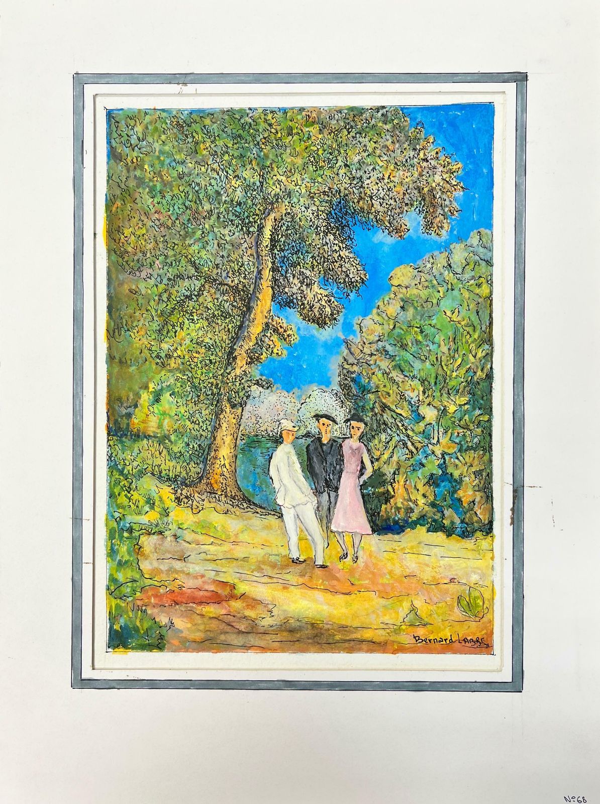 Bernard Labbe1950's Modernist/ Cubist Painting   Three Mischievous Figures In The Forest1950's photo furniture