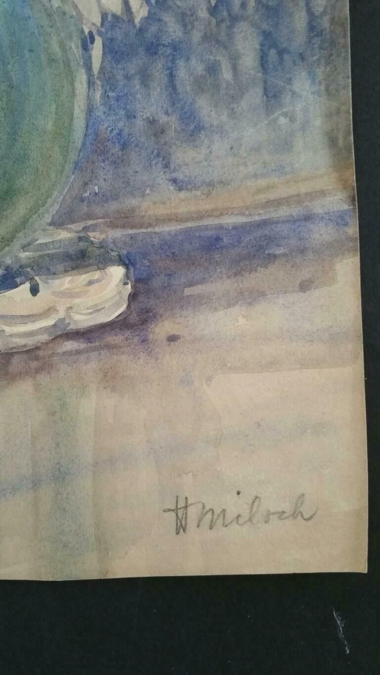 Henri Milochfrench Watercolour Ecole De Paris Mid 20th Century White Flowers 1940's photo furniture