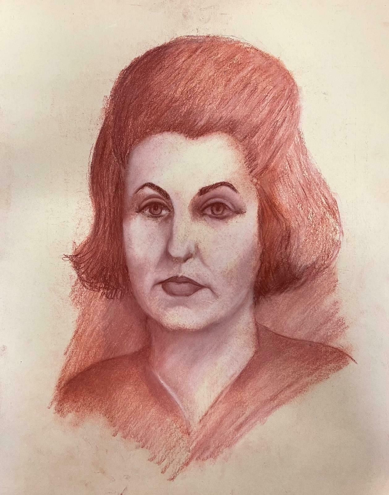 Guy Nicod French 20th Century Modernist Red Pastel Female Portrait