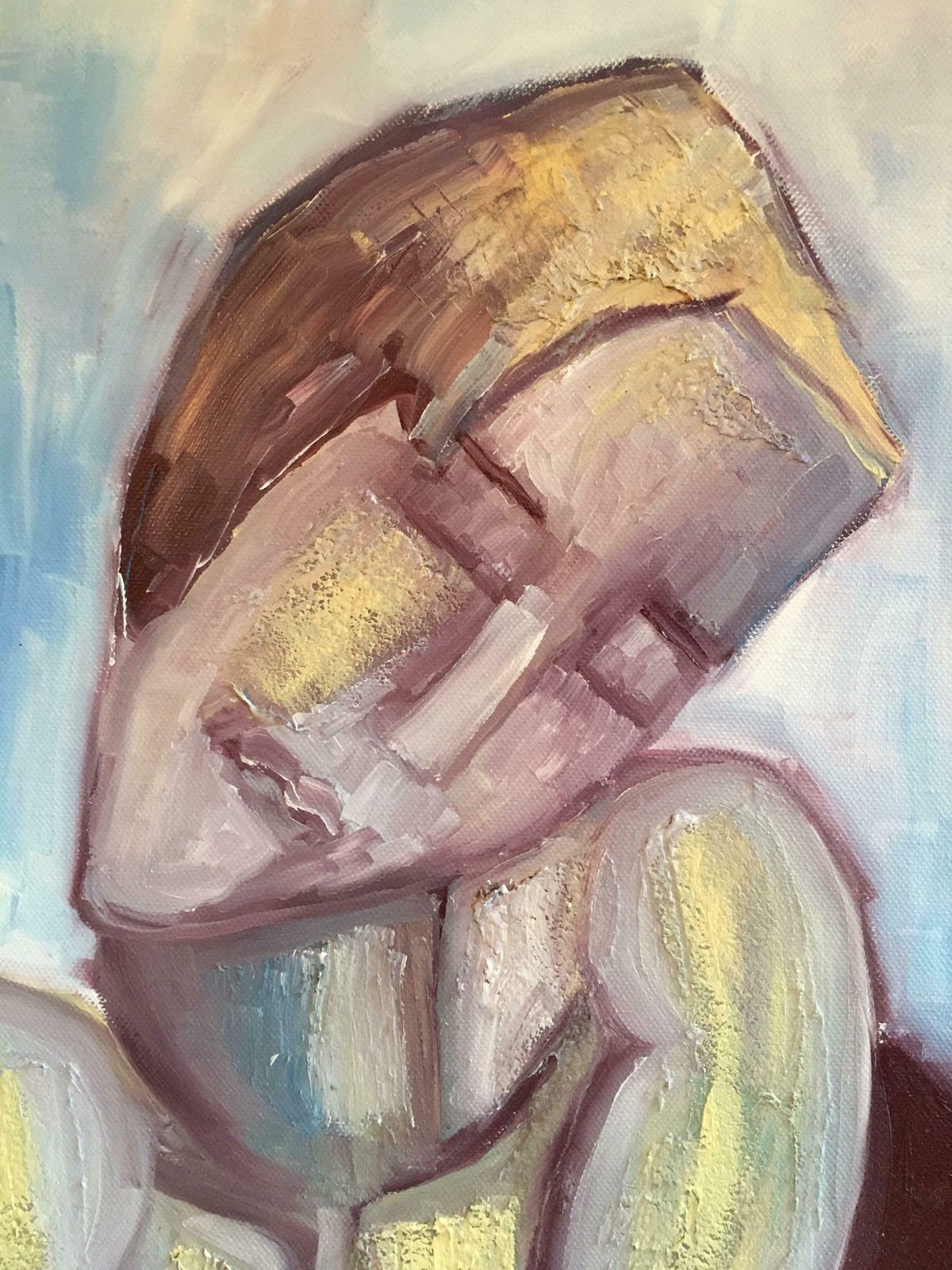 Beatrice Werliefrench Abstract Portrait Picasso Style Blue Colour Original Oil Painting C.2000 photo 794.0