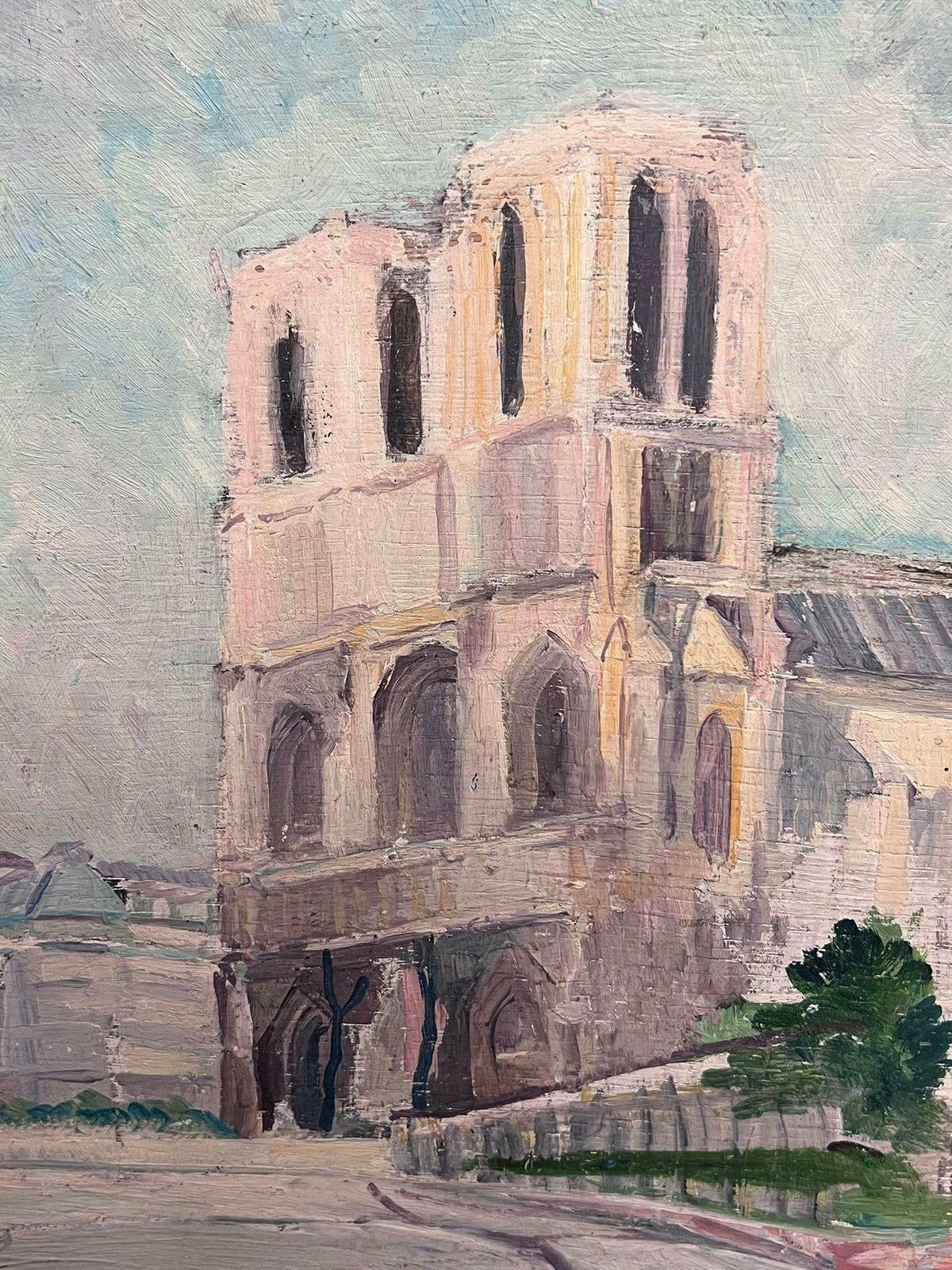 Regine Davidmid 20th Century 1950's French Post Impressionist Oil View Of Notre Dame Paris1950's photo for sale