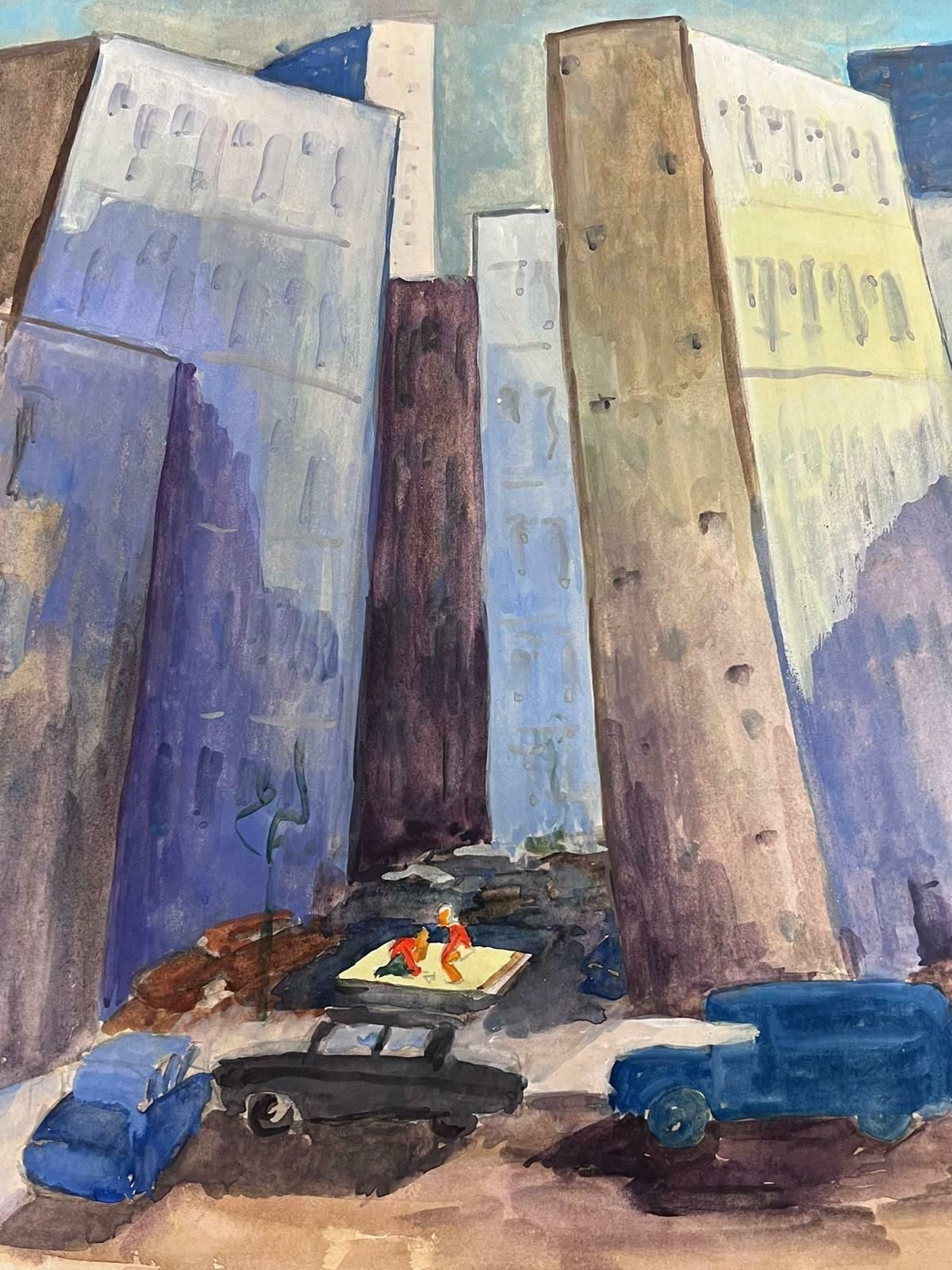 Guy Nicod City Skyscrapers Abstract French 20th Century Painting photo for sale