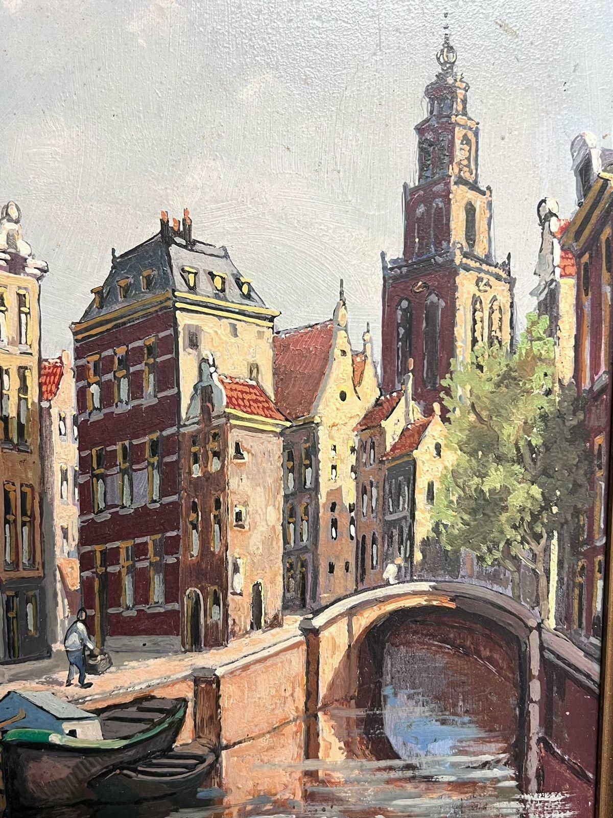 Dutch Schooldutch Bridge & Canal Amsterdam Back Streets Framed Oil Painting photo buy