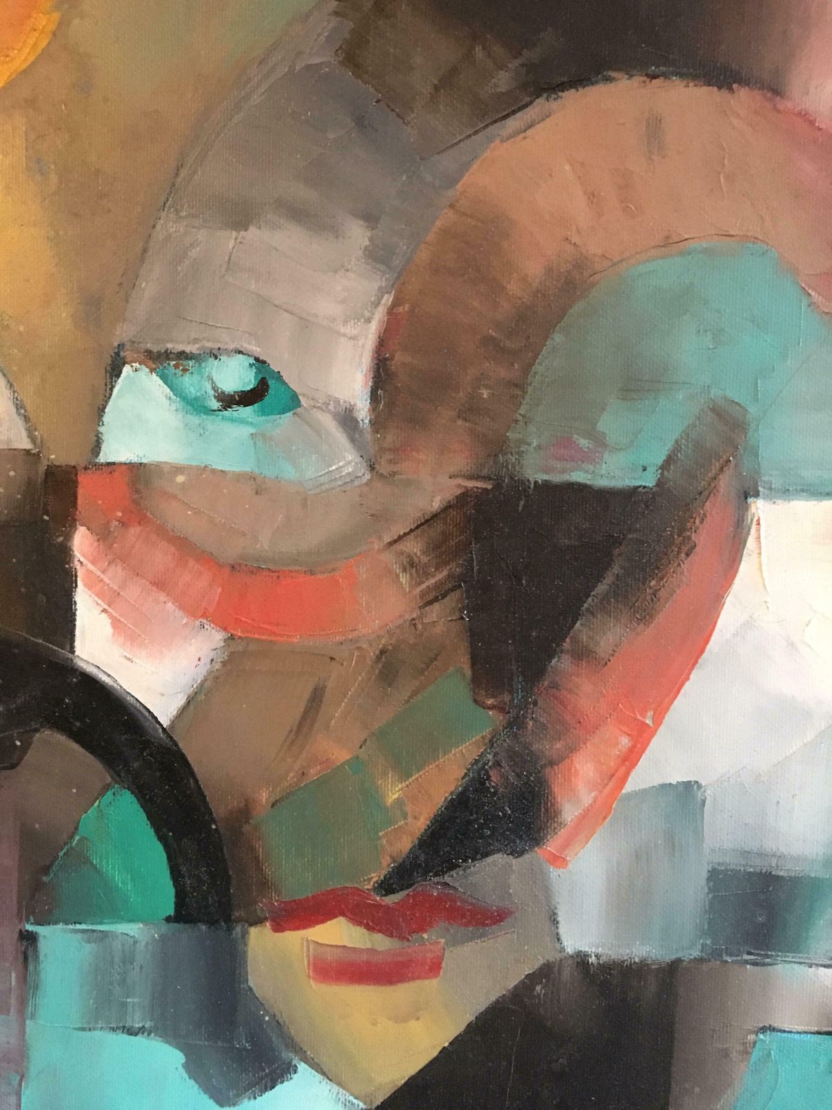 Beatrice Werliecontemporary French Cubist Portrait Multicoloured Original Large Oil Painting C.2000 photo for sale