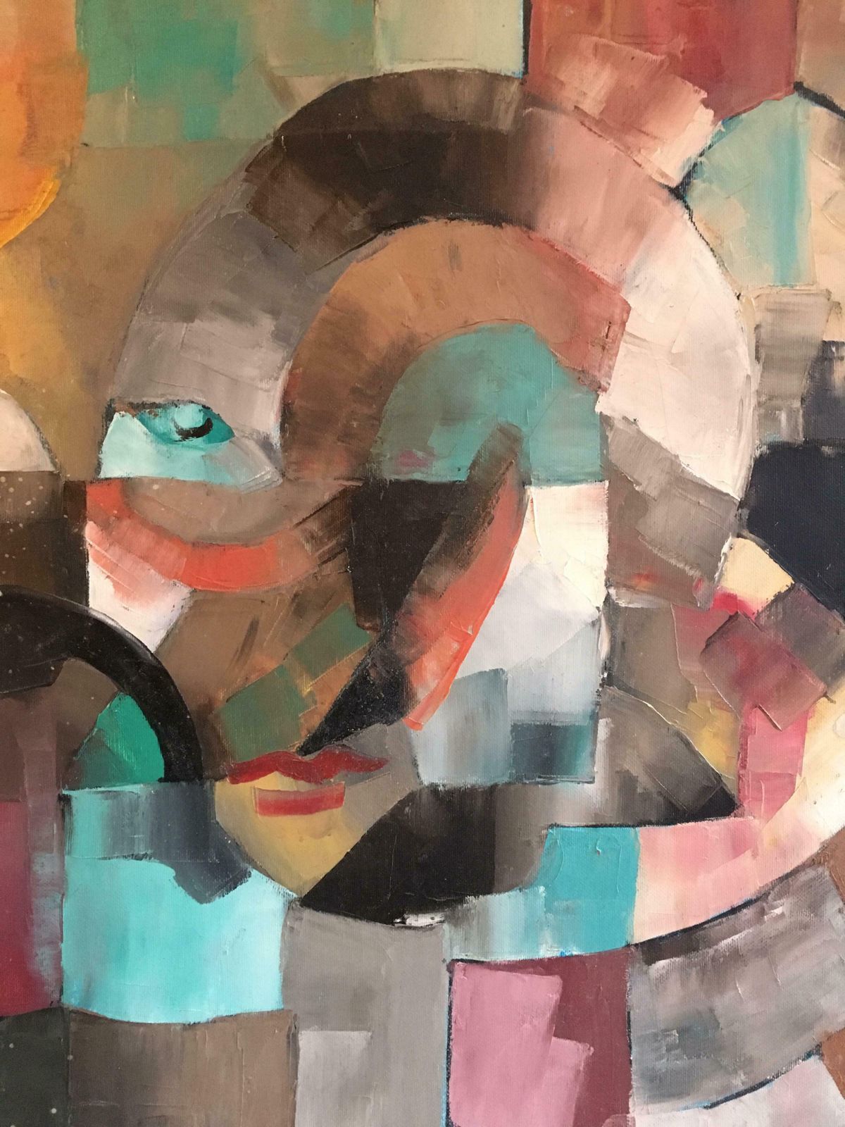 Beatrice Werliecontemporary French Cubist Portrait Multicoloured Original Large Oil Painting C.2000 photo 1731.0