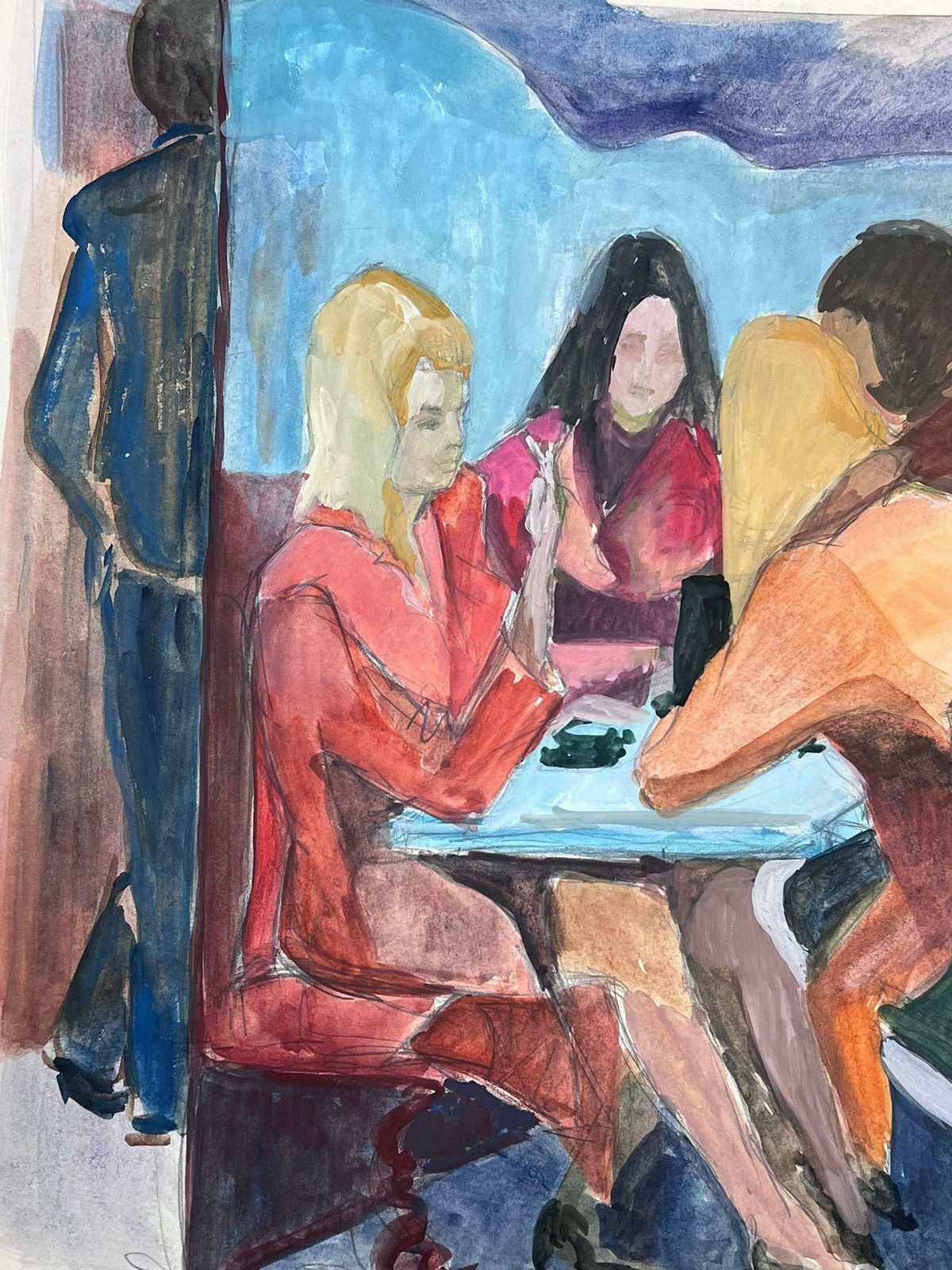 Guy Nicod 20th Century Modernist Painting Girls Gossiping In French Bistro photo Art