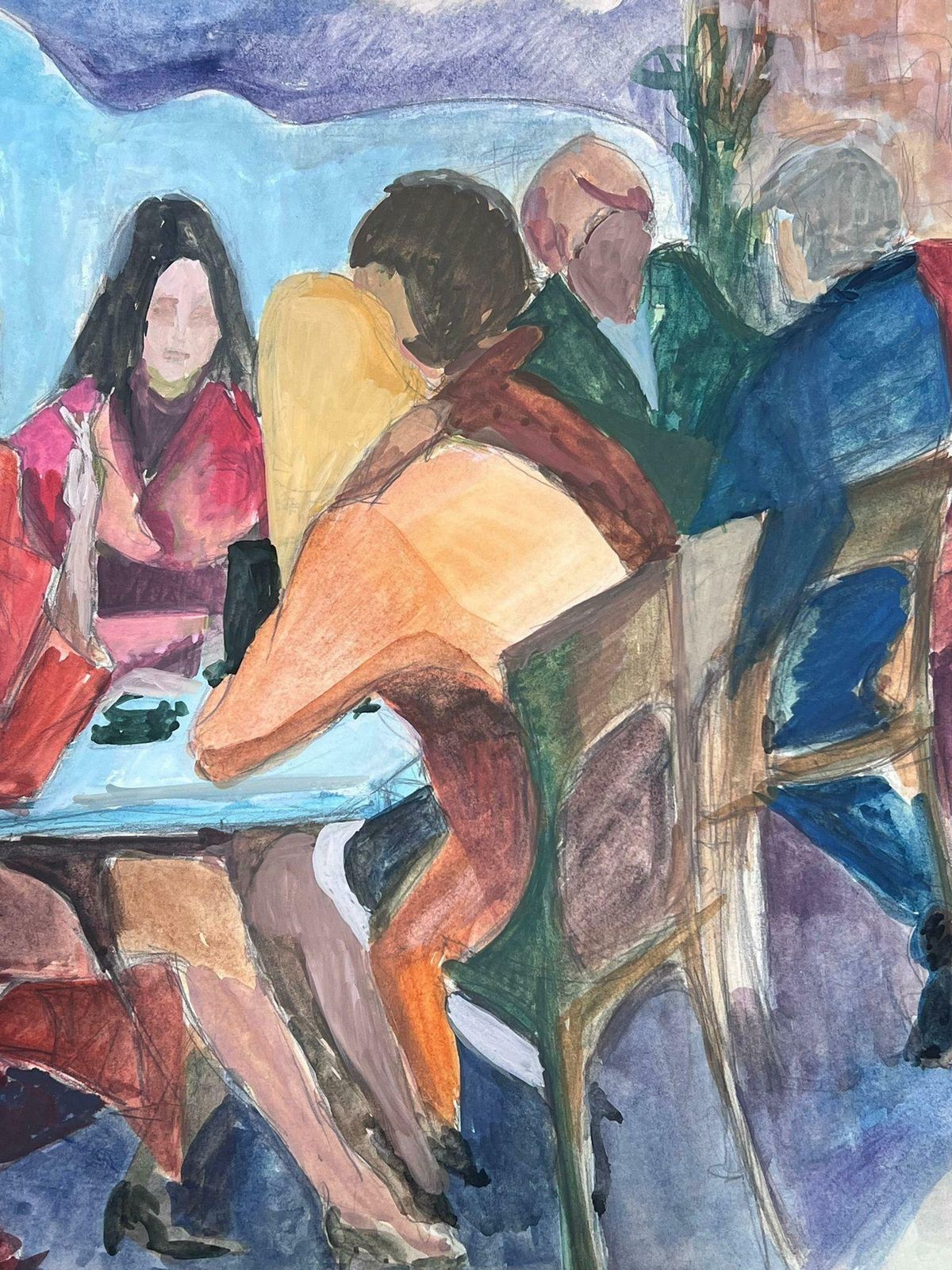 Guy Nicod 20th Century Modernist Painting Girls Gossiping In French Bistro photo 1022.0