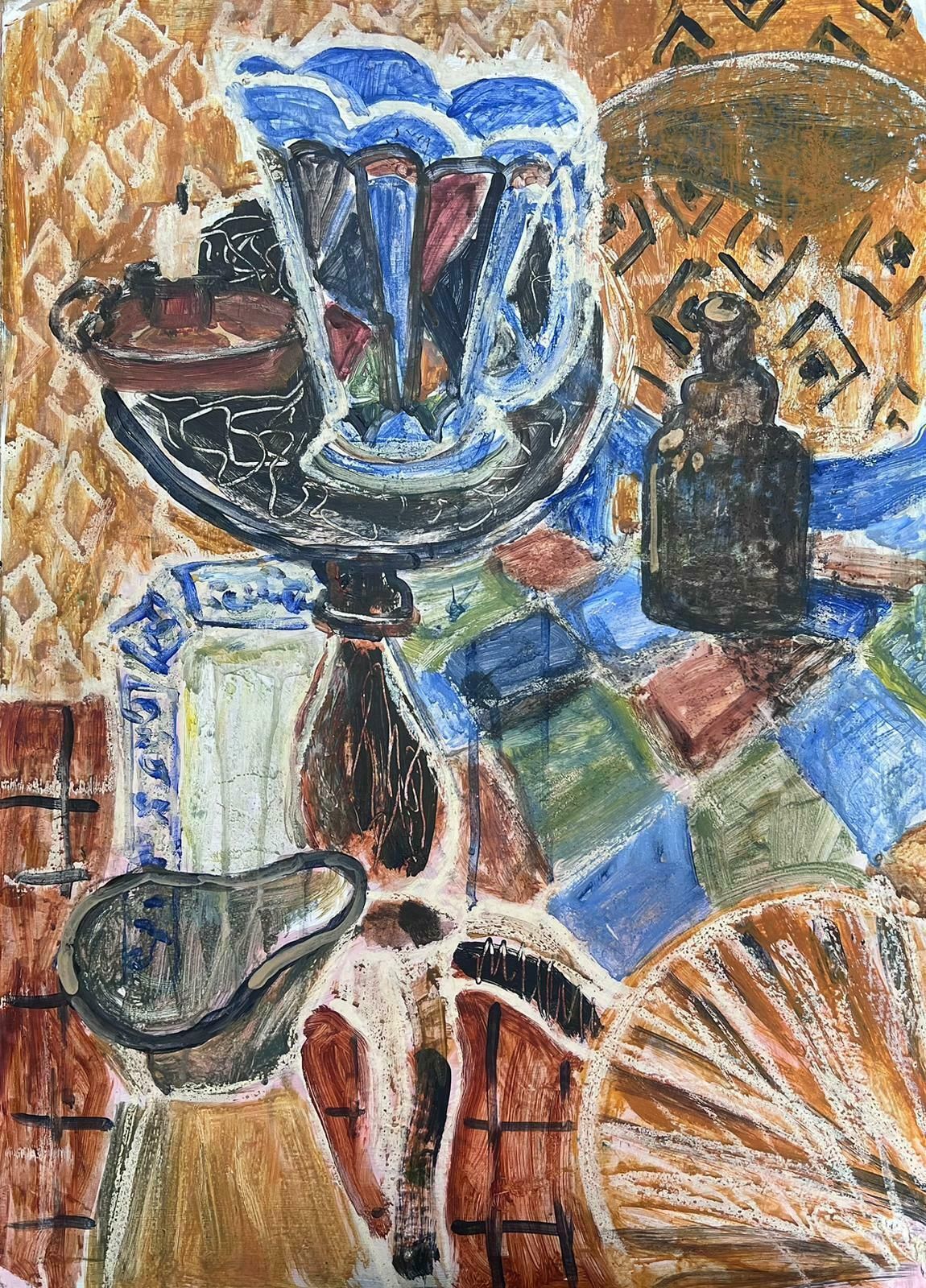 Helen Greenfieldbritish Modernist Oil Painting Still Life Two Jugs In Abstract Interior