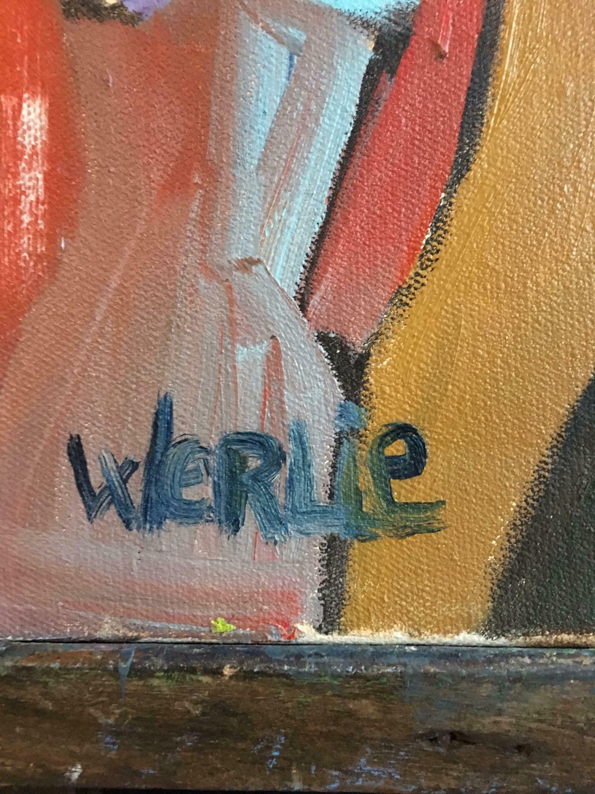Beatrice Werlielarge French Abstract Picasso Style Red Colour Original Oil Painting Signed C.2000 photo furniture