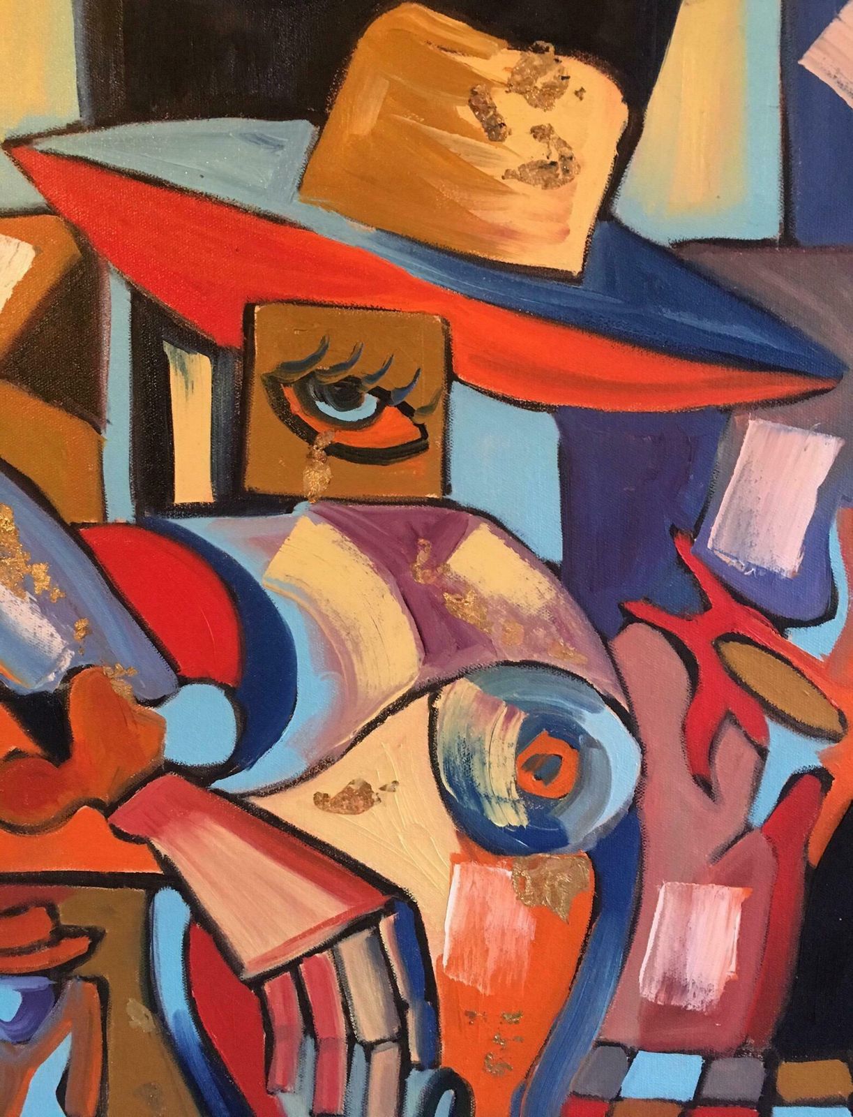 Beatrice Werlielarge French Abstract Picasso Style Red Colour Original Oil Painting Signed C.2000 photo 2145.0