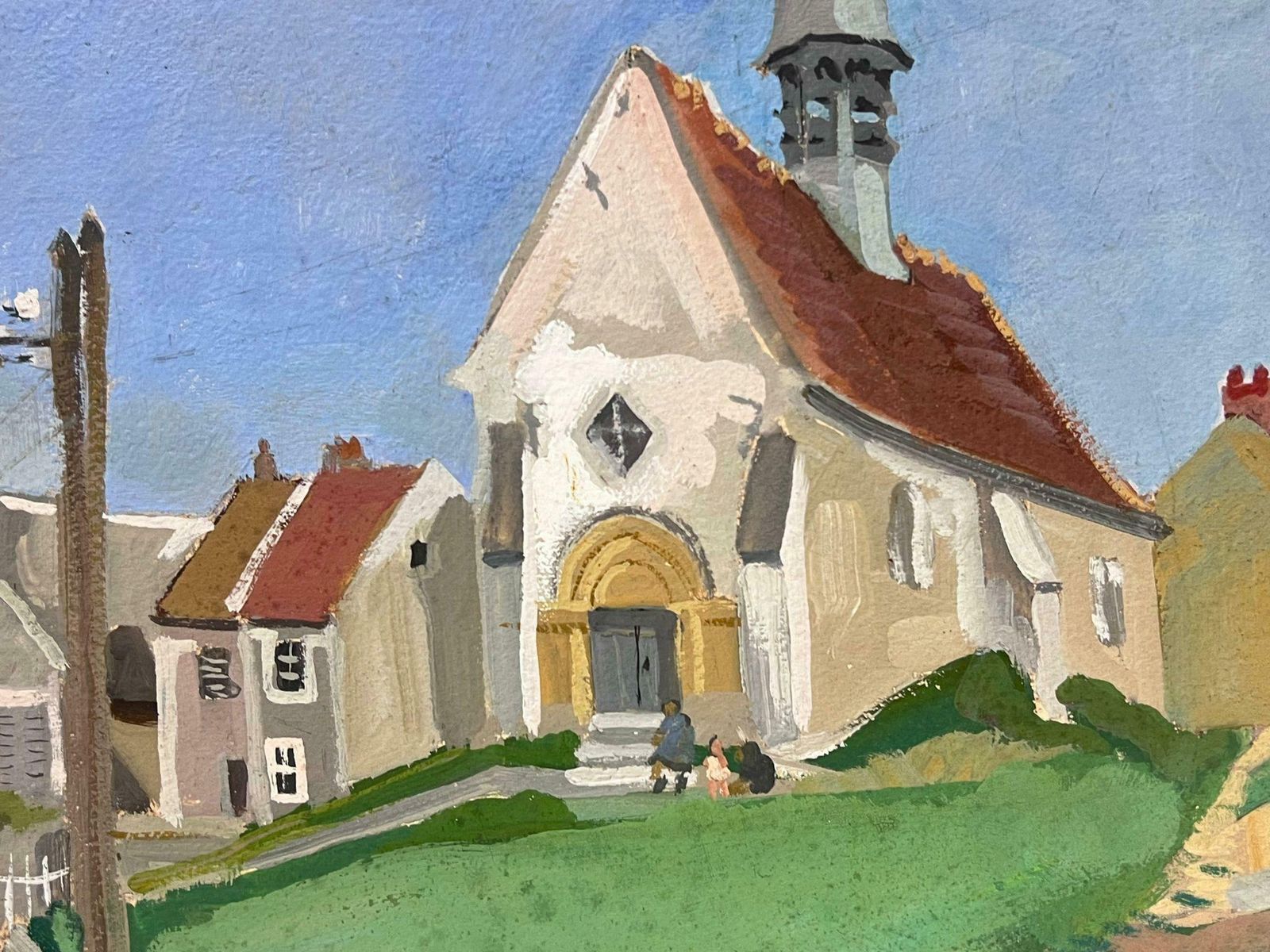 Y. Blanchon1930's French Gouache Painting Village Church 1930's photo for sale