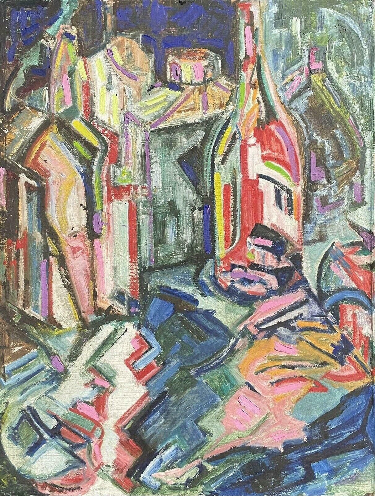 Laurie Normanlaurie Norman (1927 2019) Large Oil   Abstract Cubist View Of Buildings/ Town