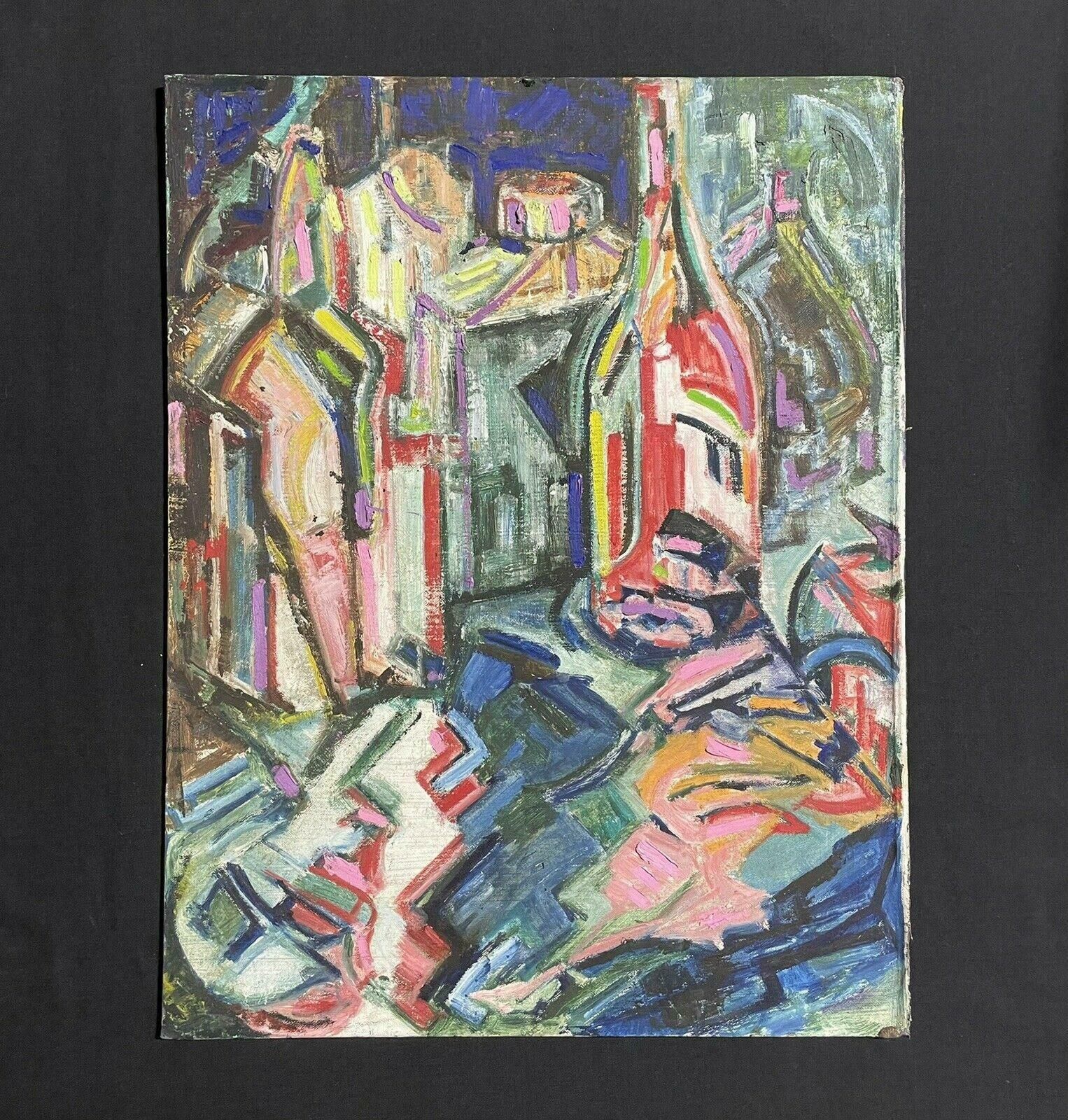 Laurie Normanlaurie Norman (1927 2019) Large Oil   Abstract Cubist View Of Buildings/ Town photo furniture