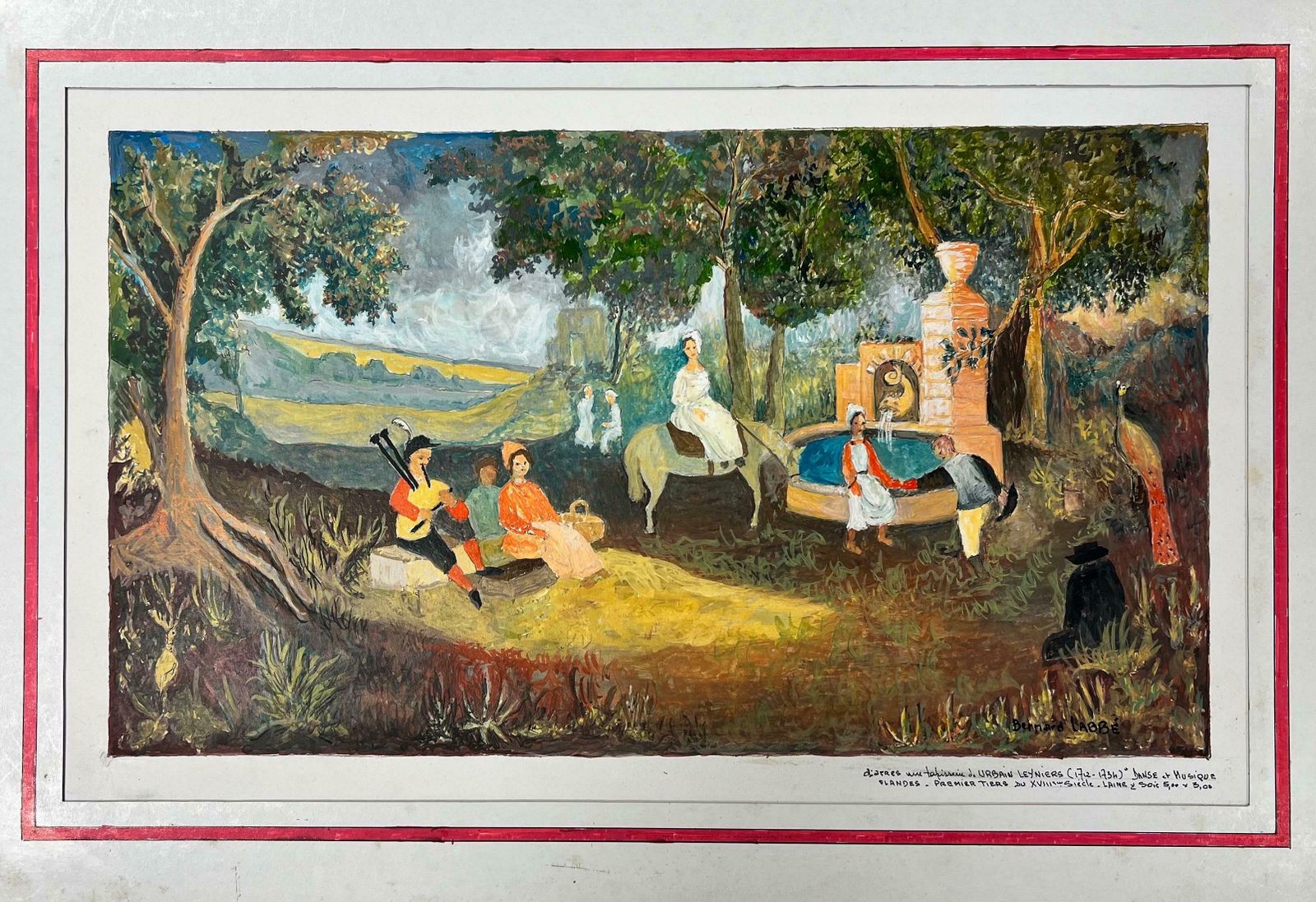 Bernard Labbe1950's Modernist/ Cubist Painting   Busy Figures In Forest1950's