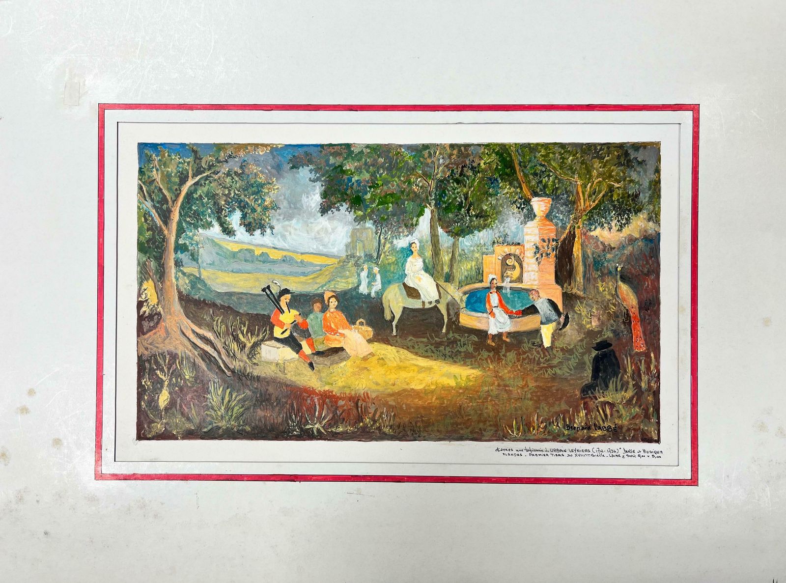 Bernard Labbe1950's Modernist/ Cubist Painting   Busy Figures In Forest1950's photo furniture