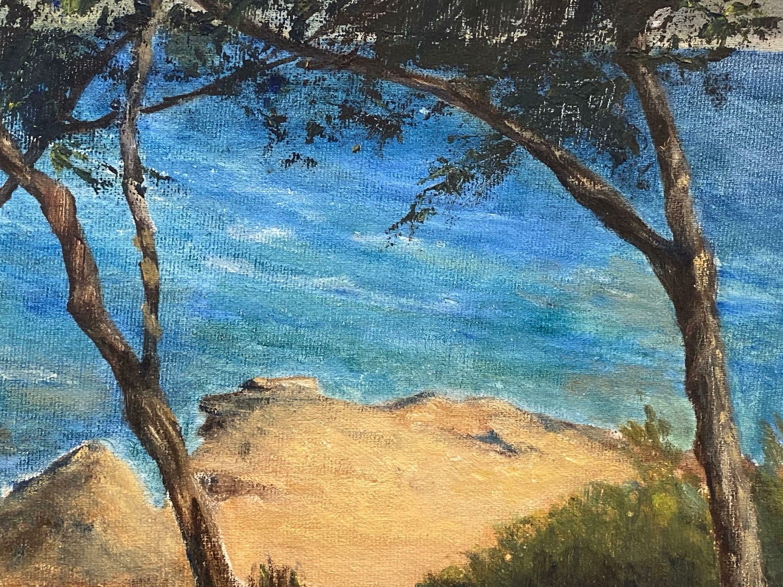 Unknownla Cote D'azur, French Impressionist Oil Painting Beach Coastal Scene photo furniture